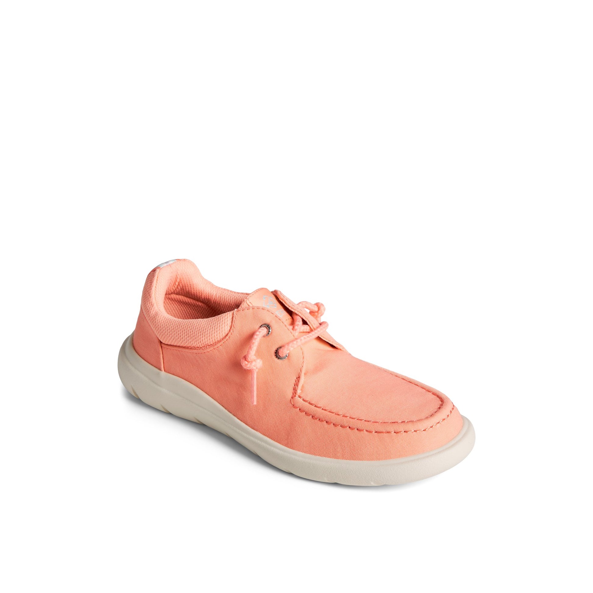 Three-quarter angle of Light Pink SeaCycled™ Captain's Moc Slip On Boat Shoe Sneaker's front side