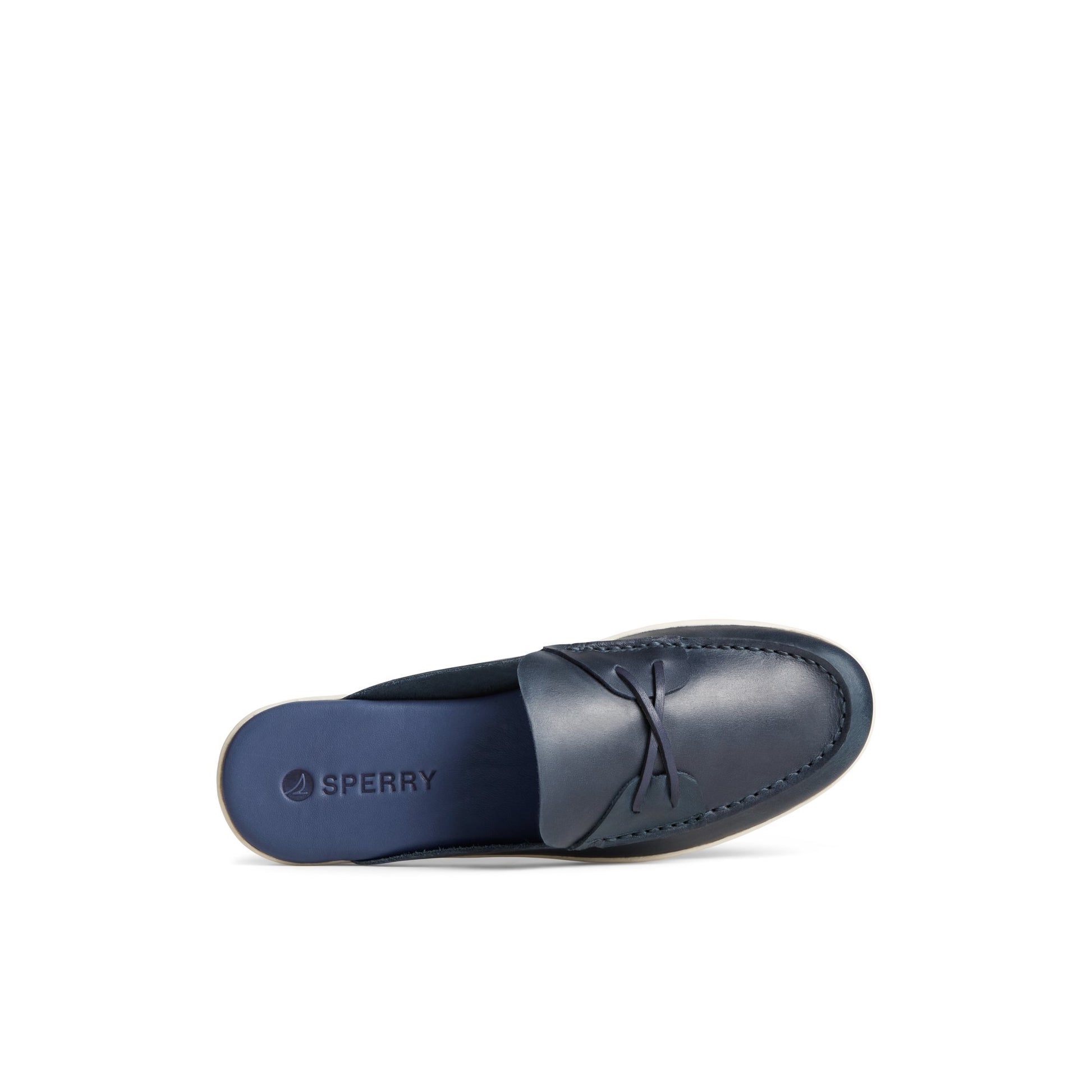 Top-down view of the Navy Mulefish Leather Boat Shoe
