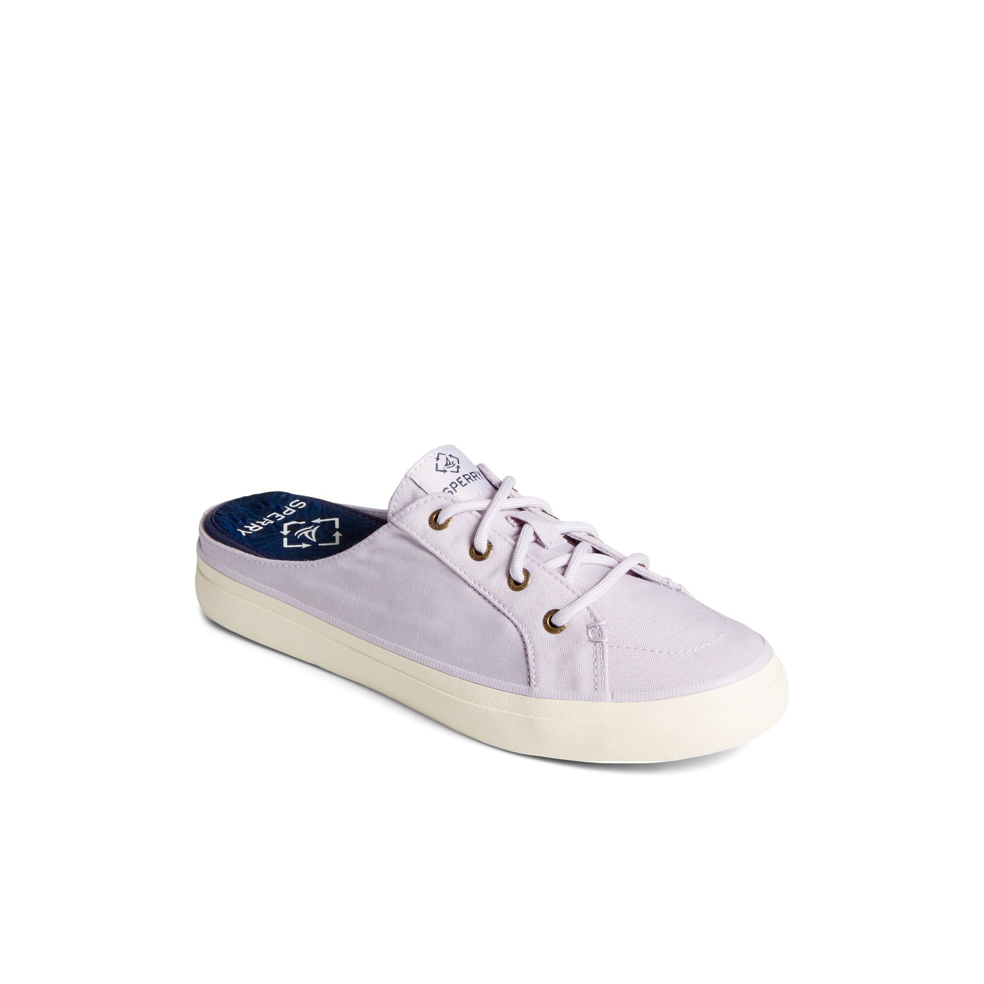 Three-quarter angle of Light Purple SeaCycled™ Crest Vibe Pastel Mule Sneaker Sneaker Mule's front side
