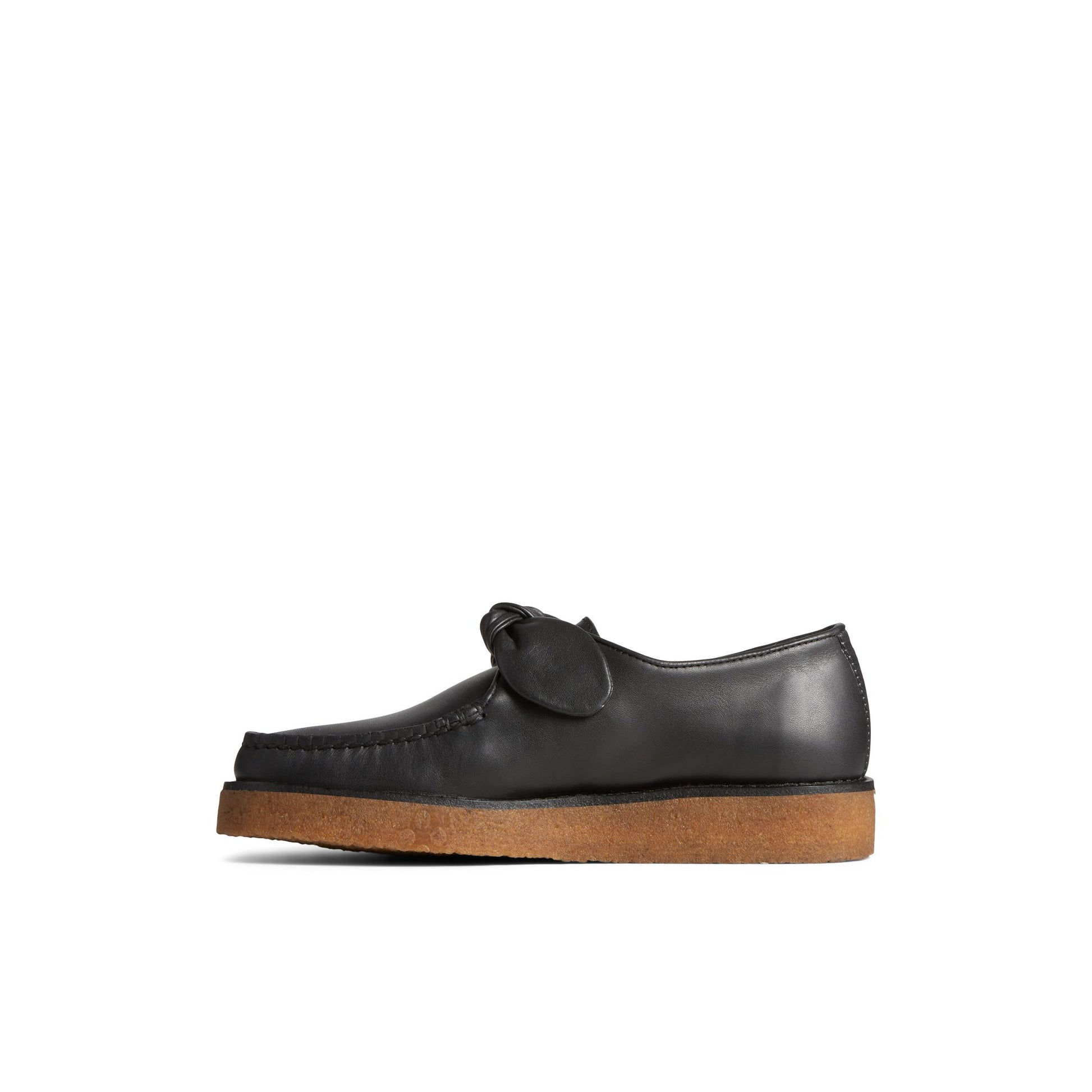 Side view of Black Captain's Crepe Bow Oxford Captain's Bow Loafer