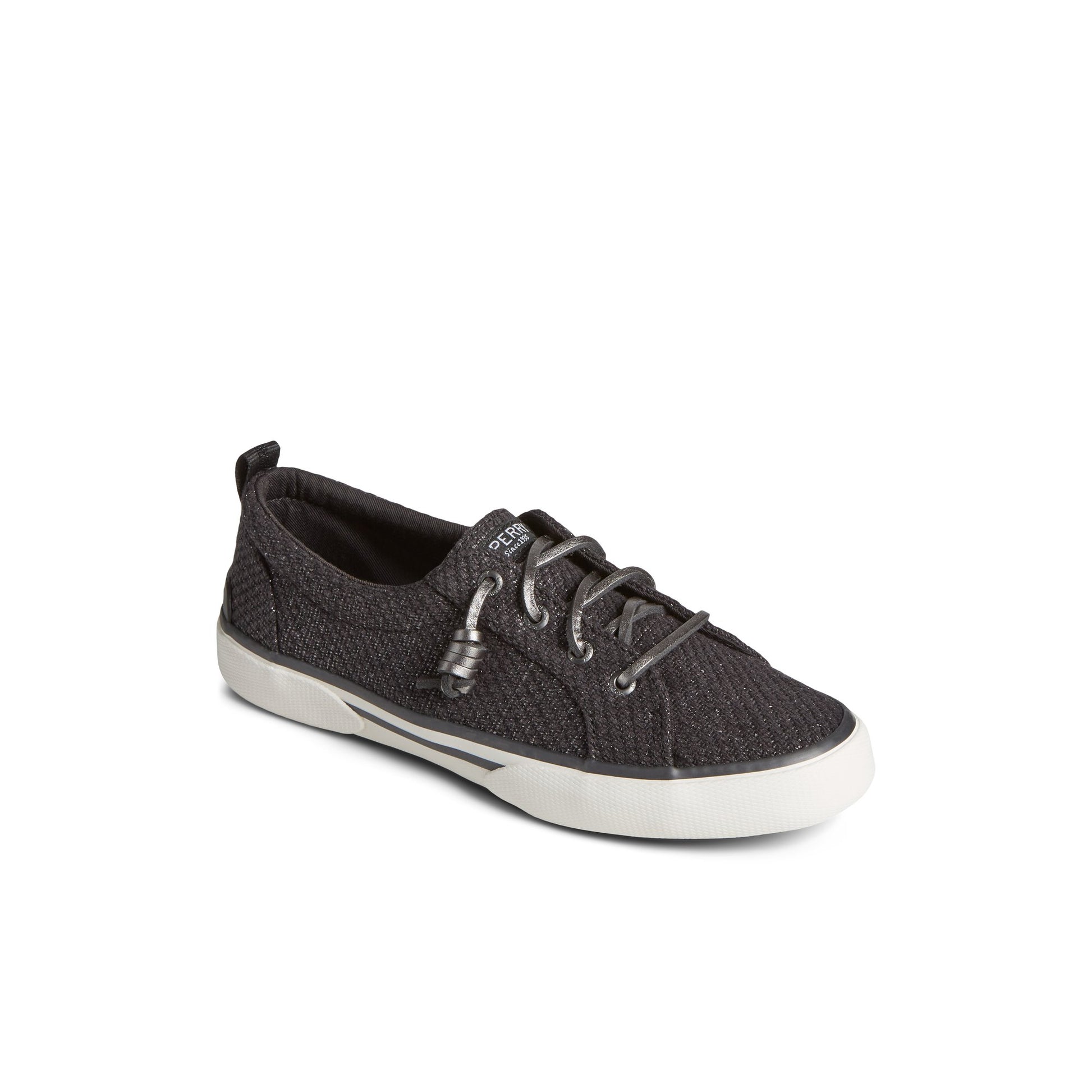 Three-quarter angle of Black Pier Wave Lace to Toe Sneaker 's front side