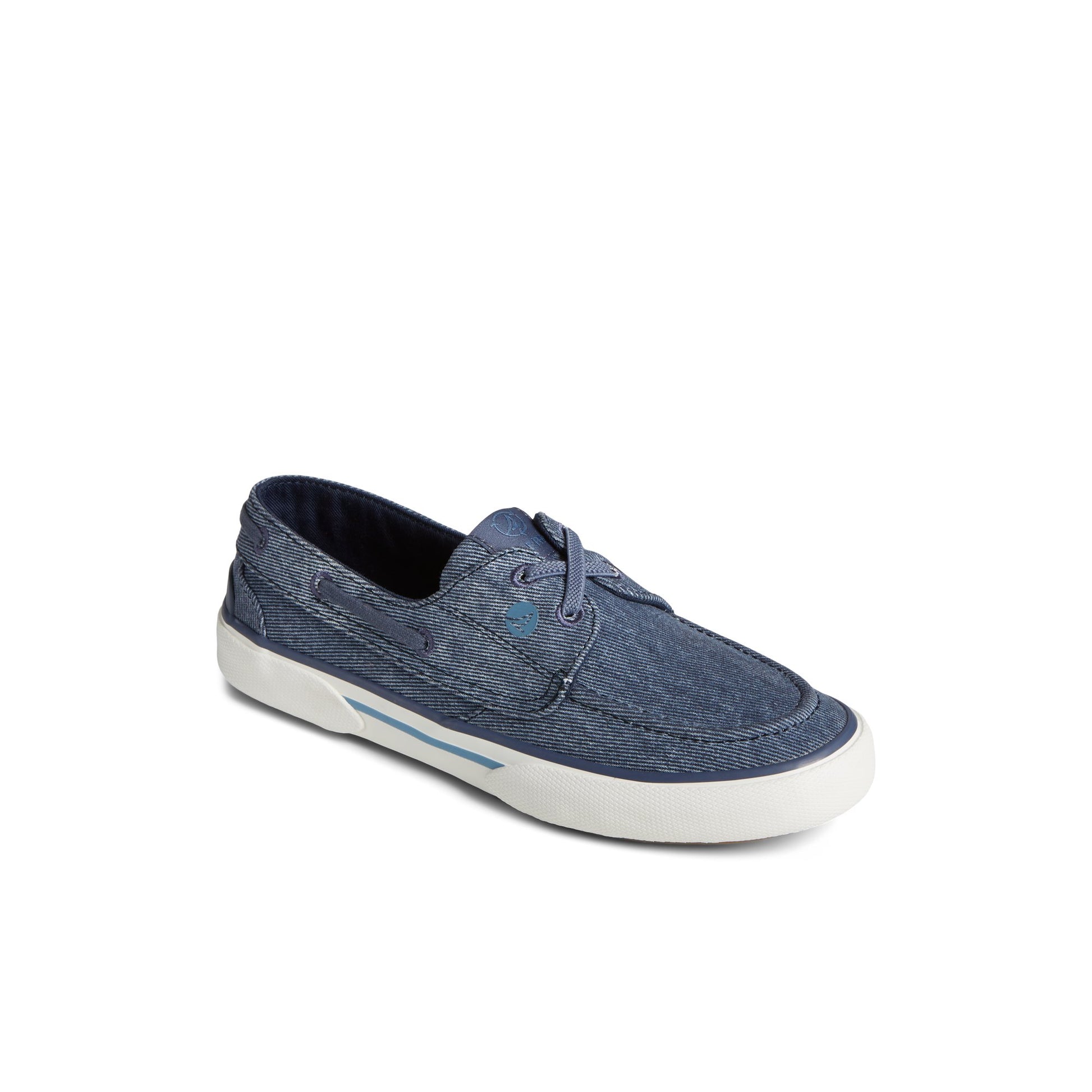Three-quarter angle of Navy Pierwave Boat Shoe Boat Shoes's front side