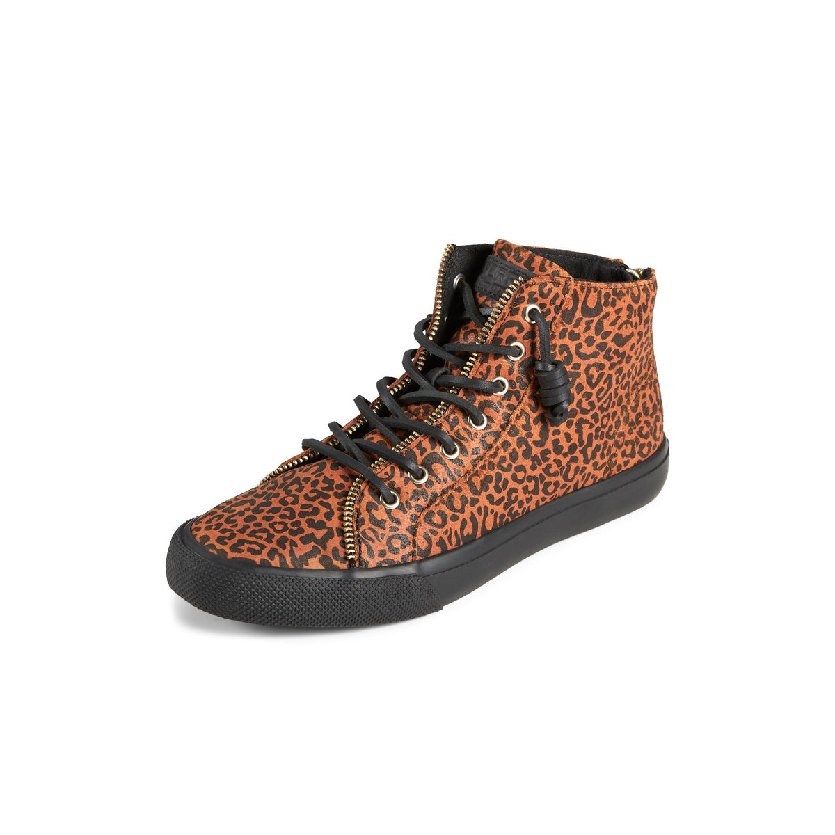 Three-quarter angle of Medium Beige Sperry x Rebecca Minkoff High Top Sneaker High Top Sneakers's front side