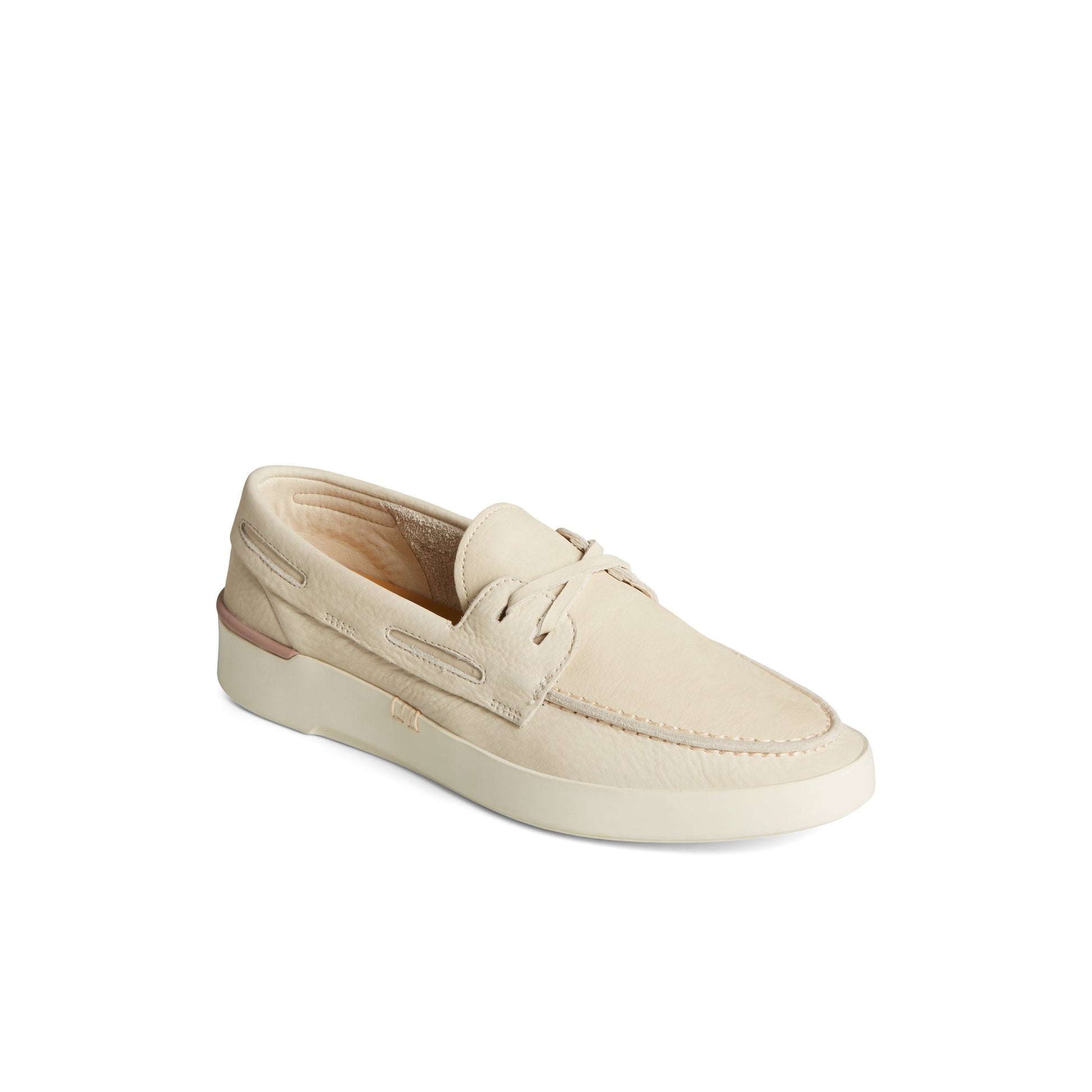 Three-quarter angle of Bone Gold Cup™ Authentic Original™ PLUSHWAVE™ Cup Boat Shoe Loafer Boat Shoe's front side