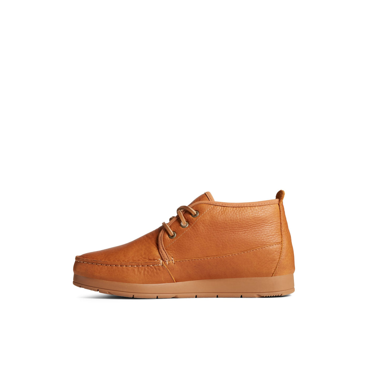 Side view of Medium Beige Moc-Sider Chukka Moccasin Chukka