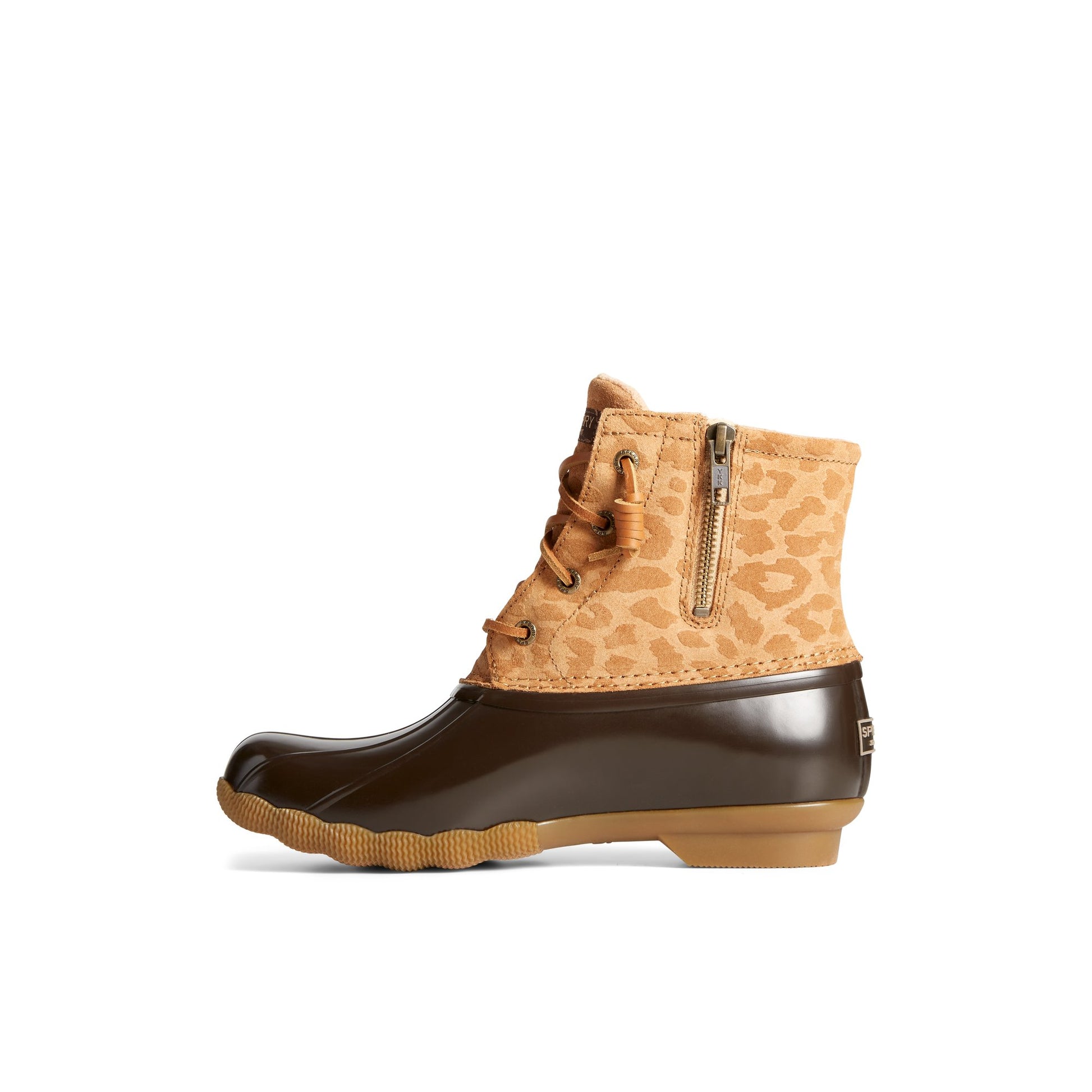 Side view of Medium Beige Saltwater™ Cheetah Duck Boot Duck Boots
