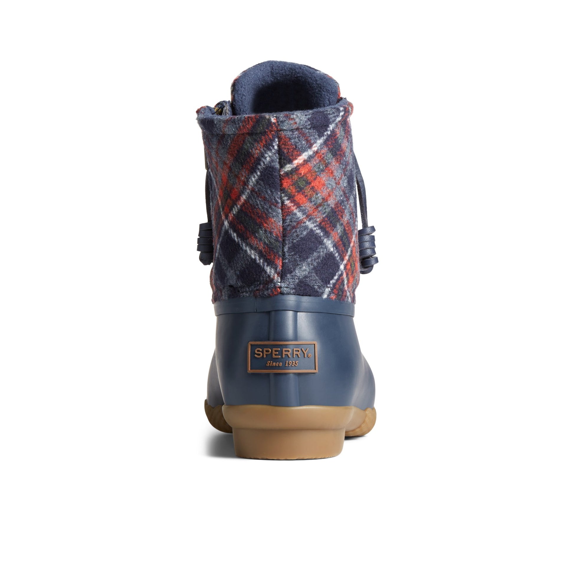 Close-up of the Navy Saltwater™ Plaid Wool Duck Boot Duck Boots