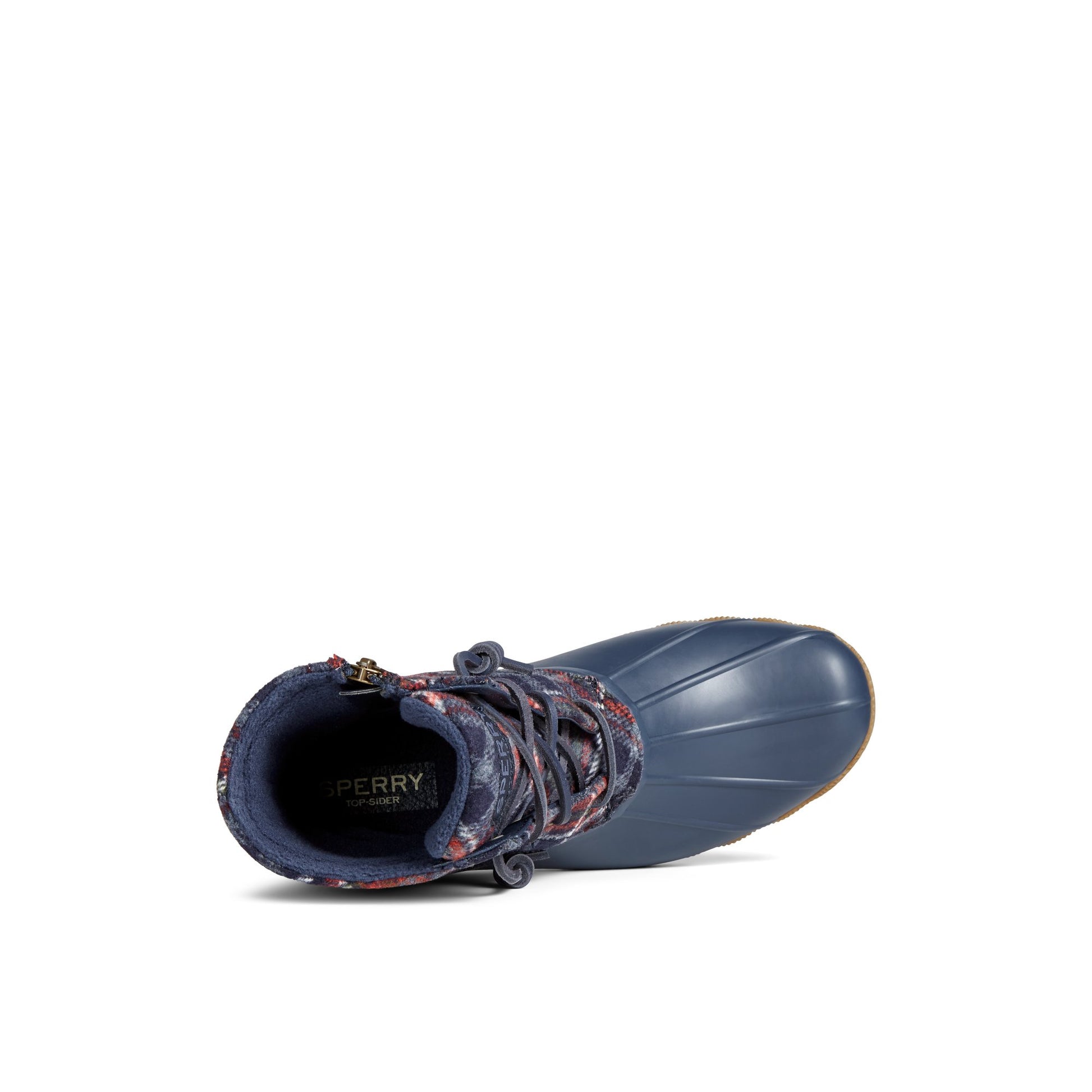 Top-down view of the Navy Saltwater™ Plaid Wool Duck Boot Duck Boots