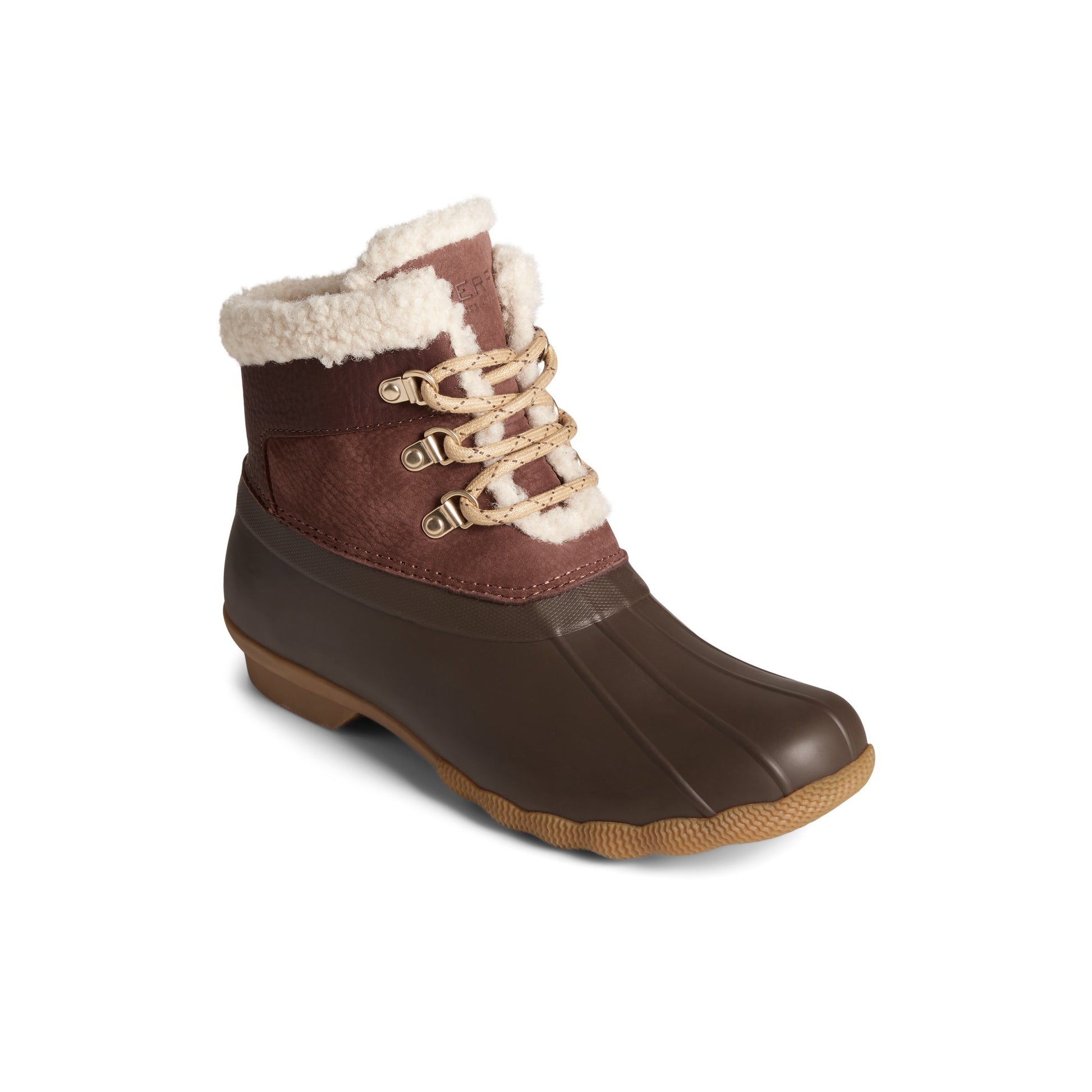 Three-quarter angle of Brown Saltwater Alpine Leather Duck Boot Duck Boots's front side