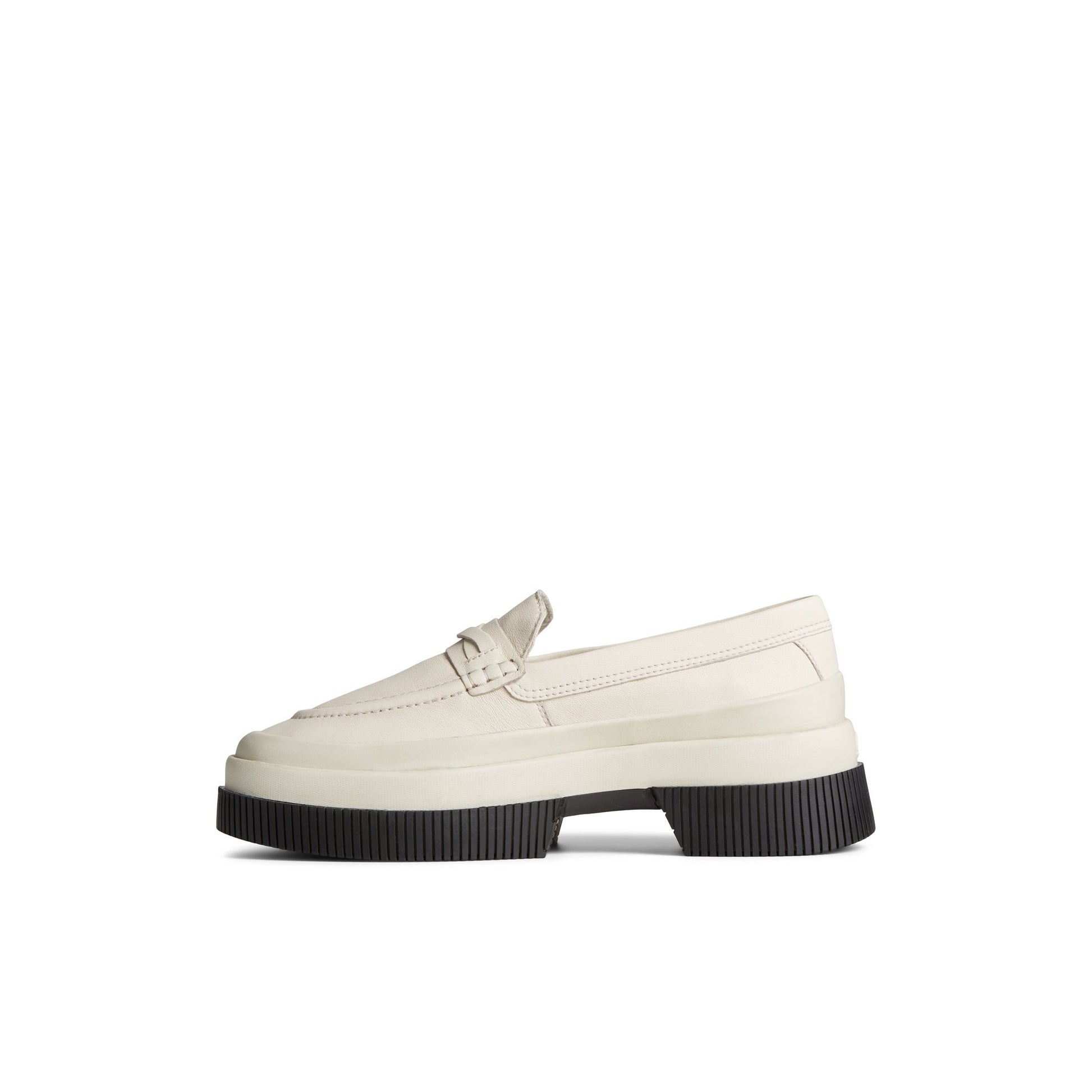 Side view of White Platform Leather Loafer