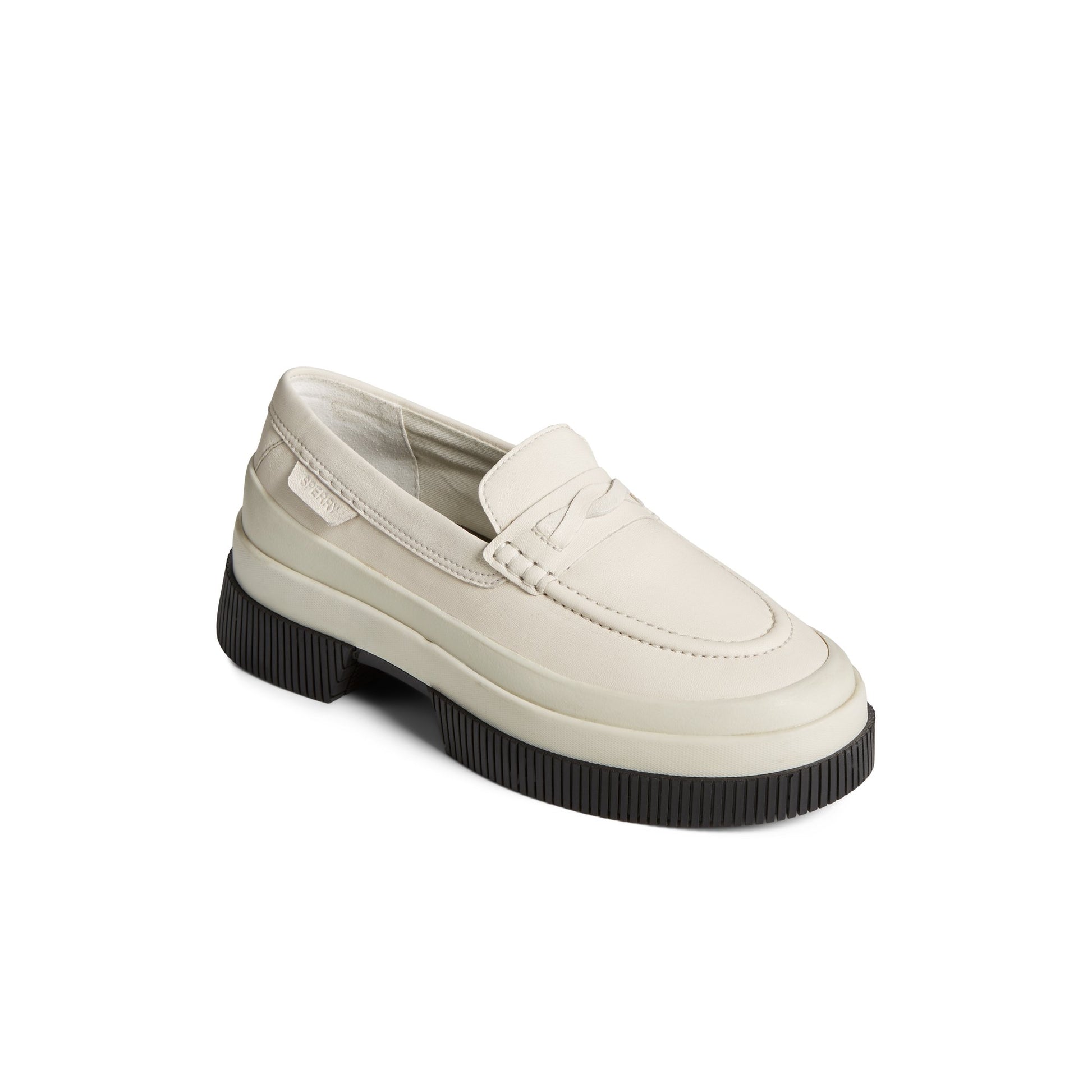 Three-quarter angle of White Platform Leather Loafer 's front side
