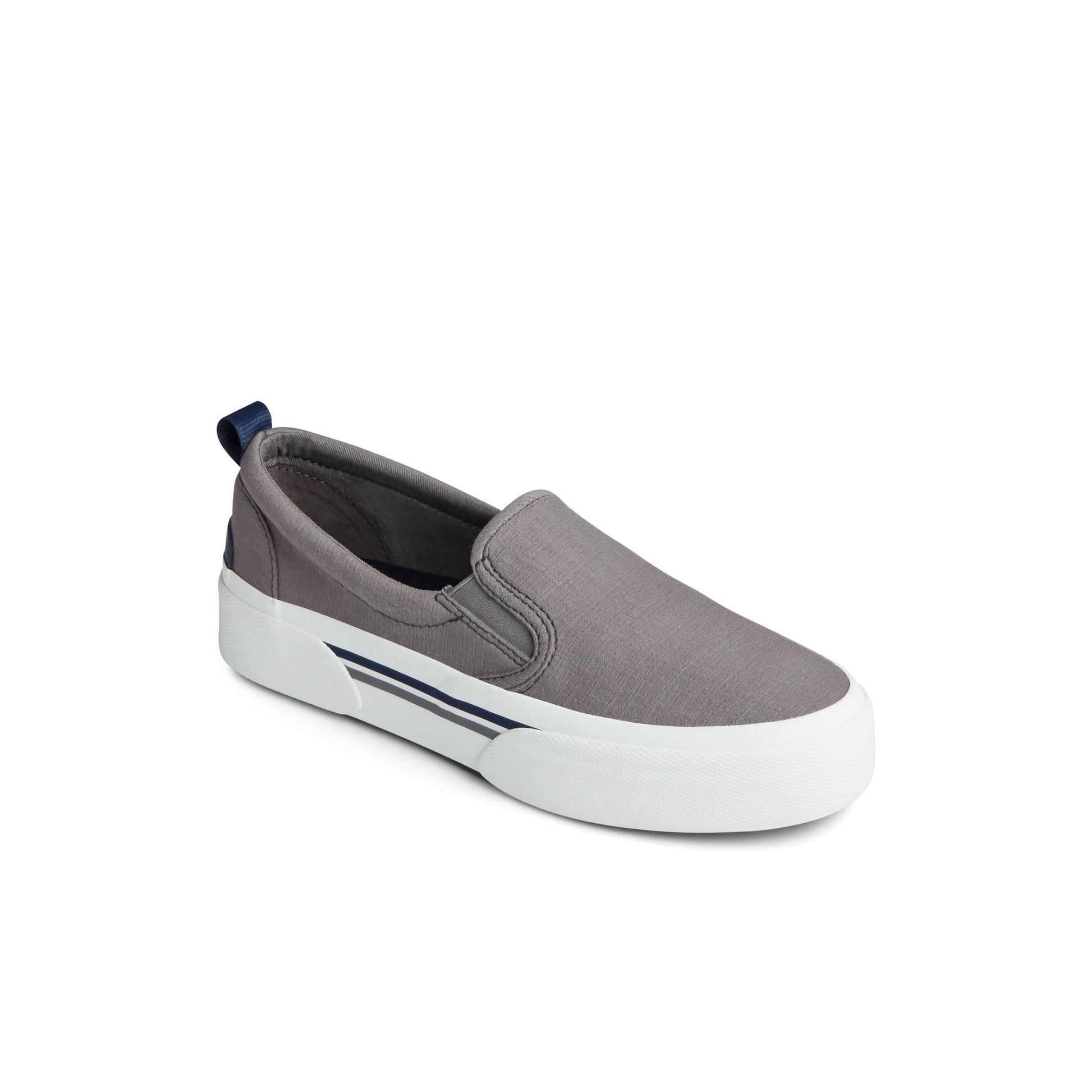 Three-quarter angle of Grey Pier Wave Platform Slip On Sneaker 's front side