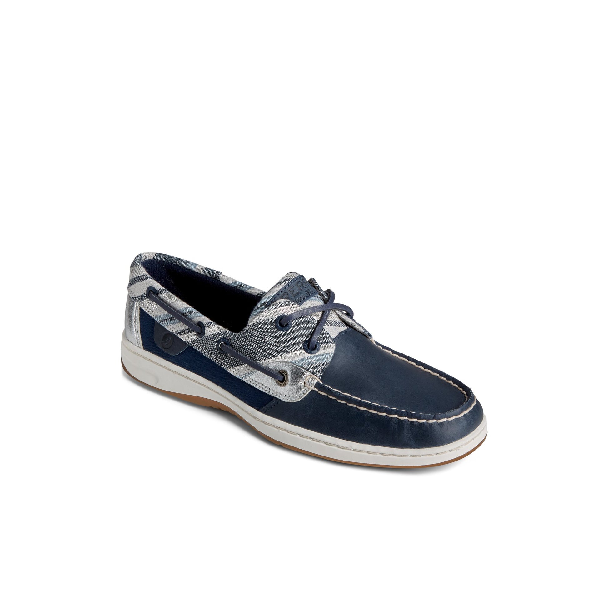 Three-quarter angle of Navy Bluefishlurx_wm Boat Shoes's front side