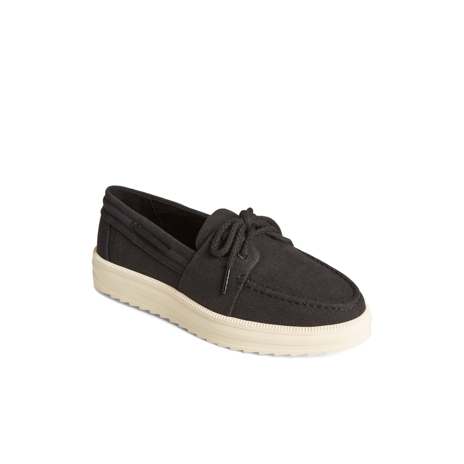 Three-quarter angle of Black Cruise Plushwave Sneaker 's front side