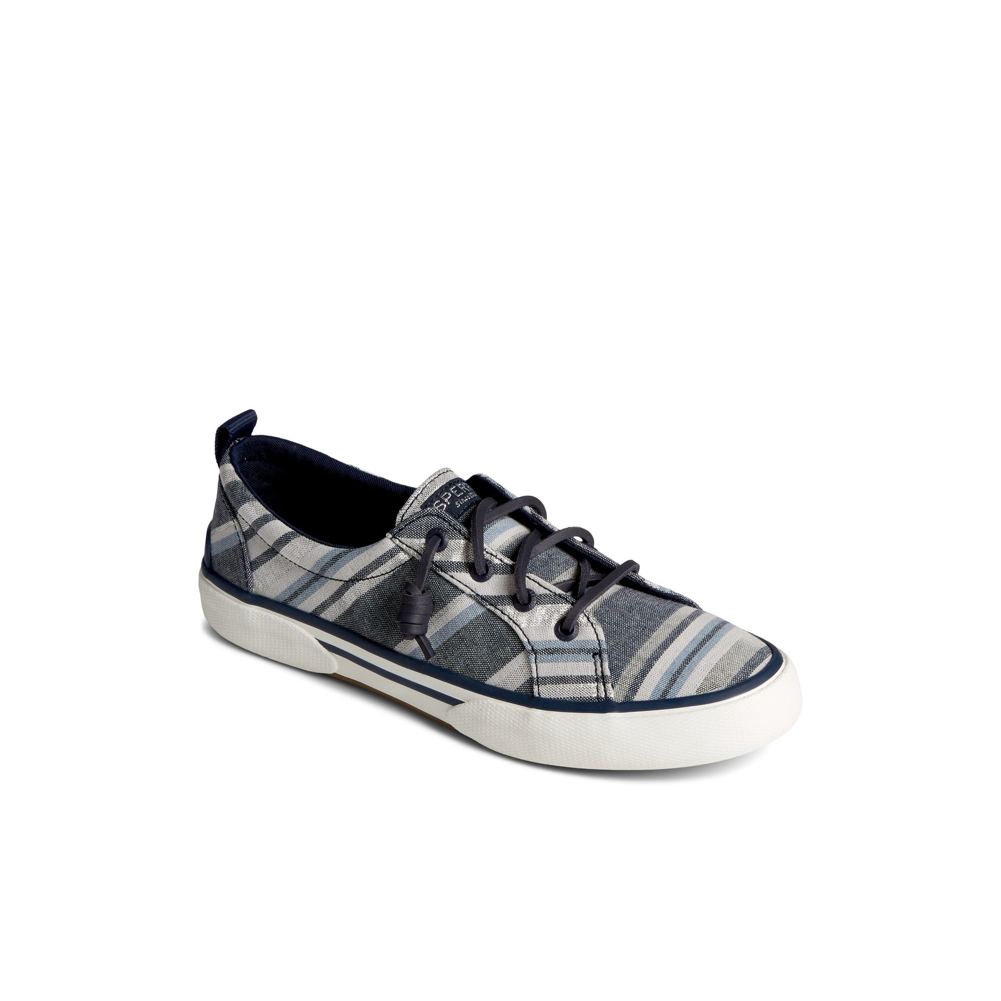 Three-quarter angle of Navy Pier Wave Lace to Toe Sneaker 's front side