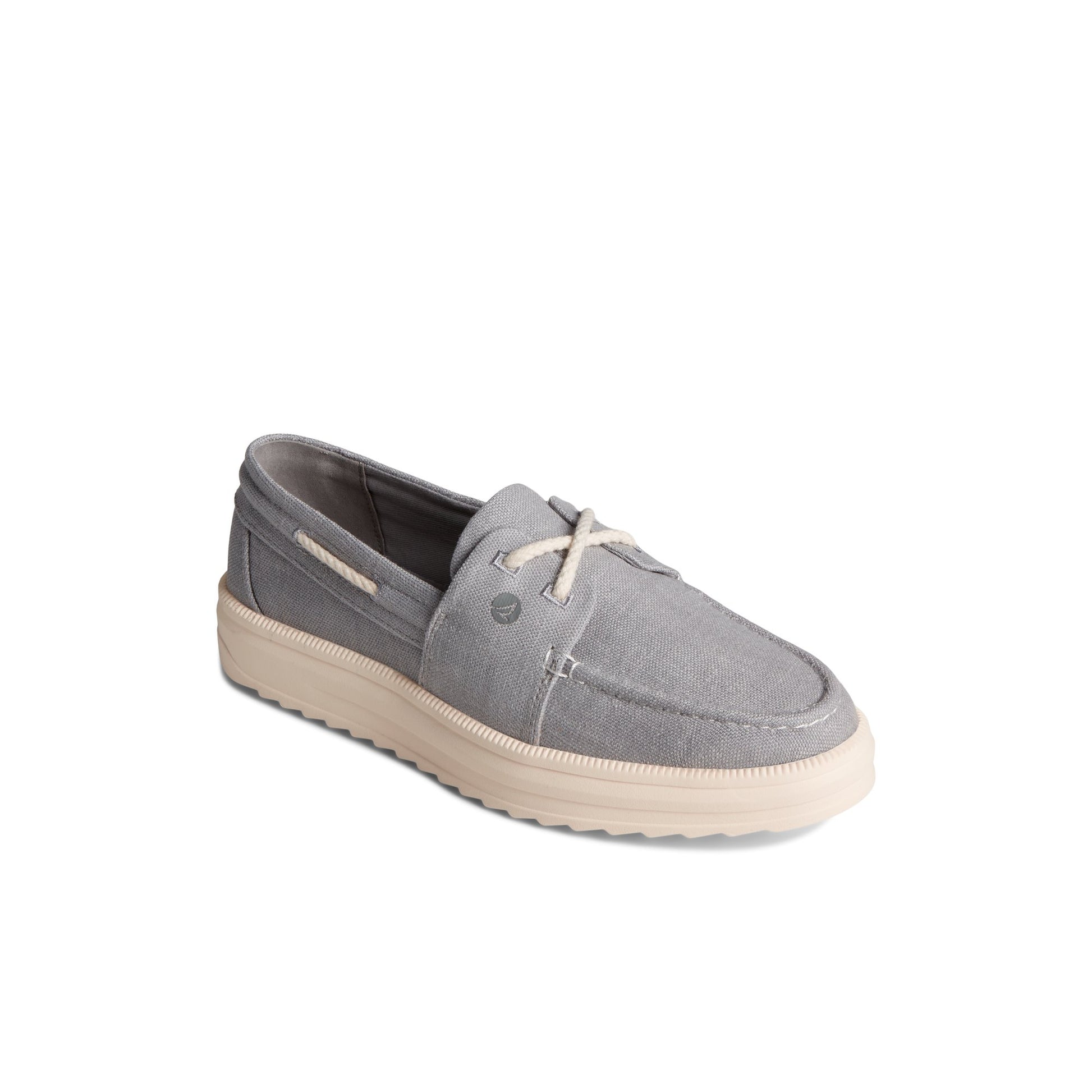 Three-quarter angle of Grey Cruise Plushwave Sneaker Boat Shoes's front side
