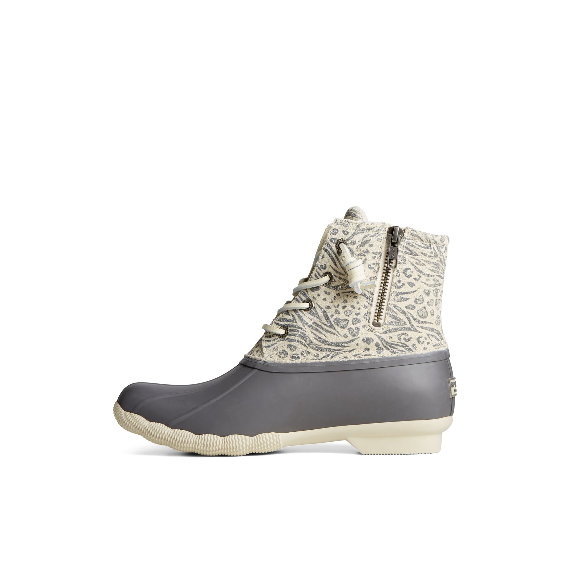 Side view of Grey Saltwater™ Animal Print Duck Boot Duck Boots