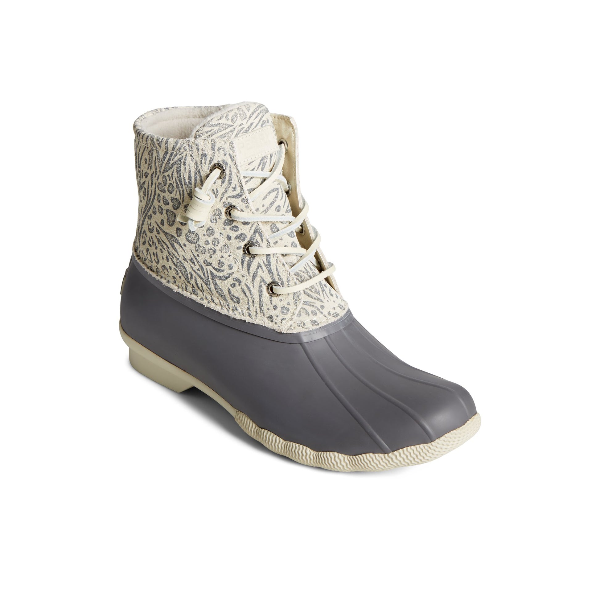 Three-quarter angle of Grey Saltwater™ Animal Print Duck Boot Duck Boots's front side