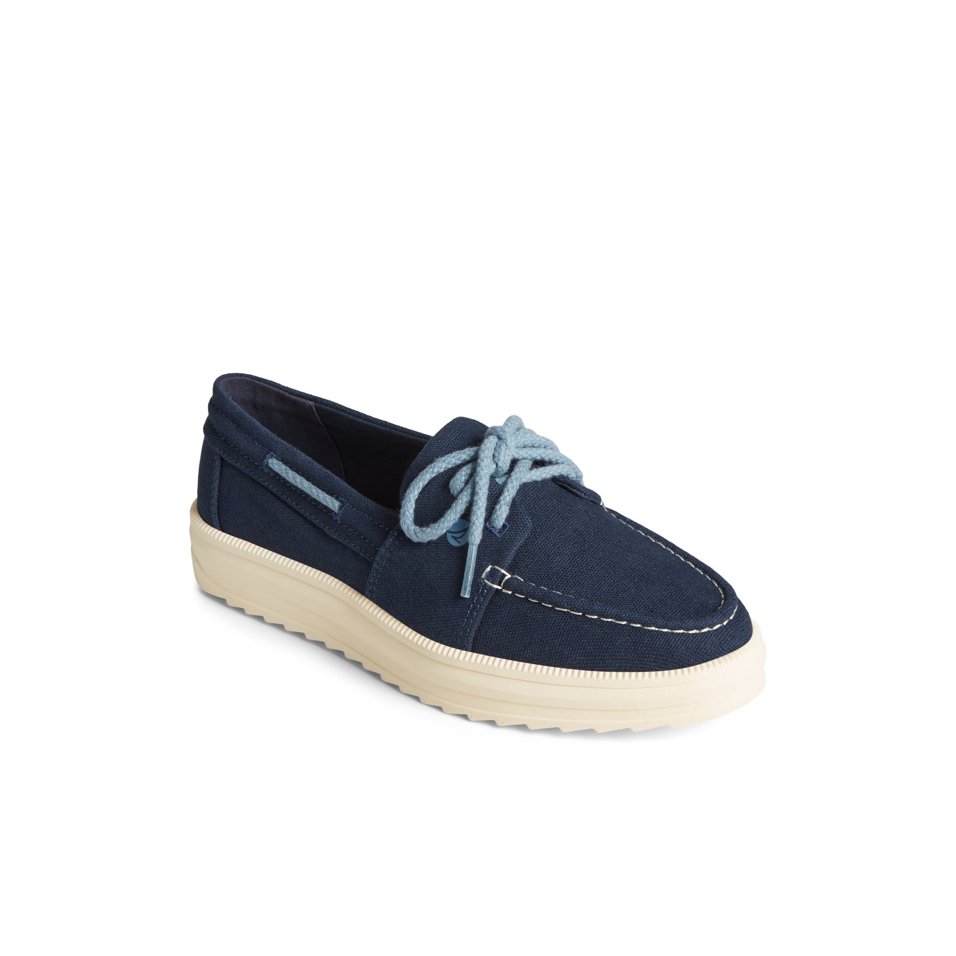 Three-quarter angle of Navy Cruise Plushwave Sneaker 's front side