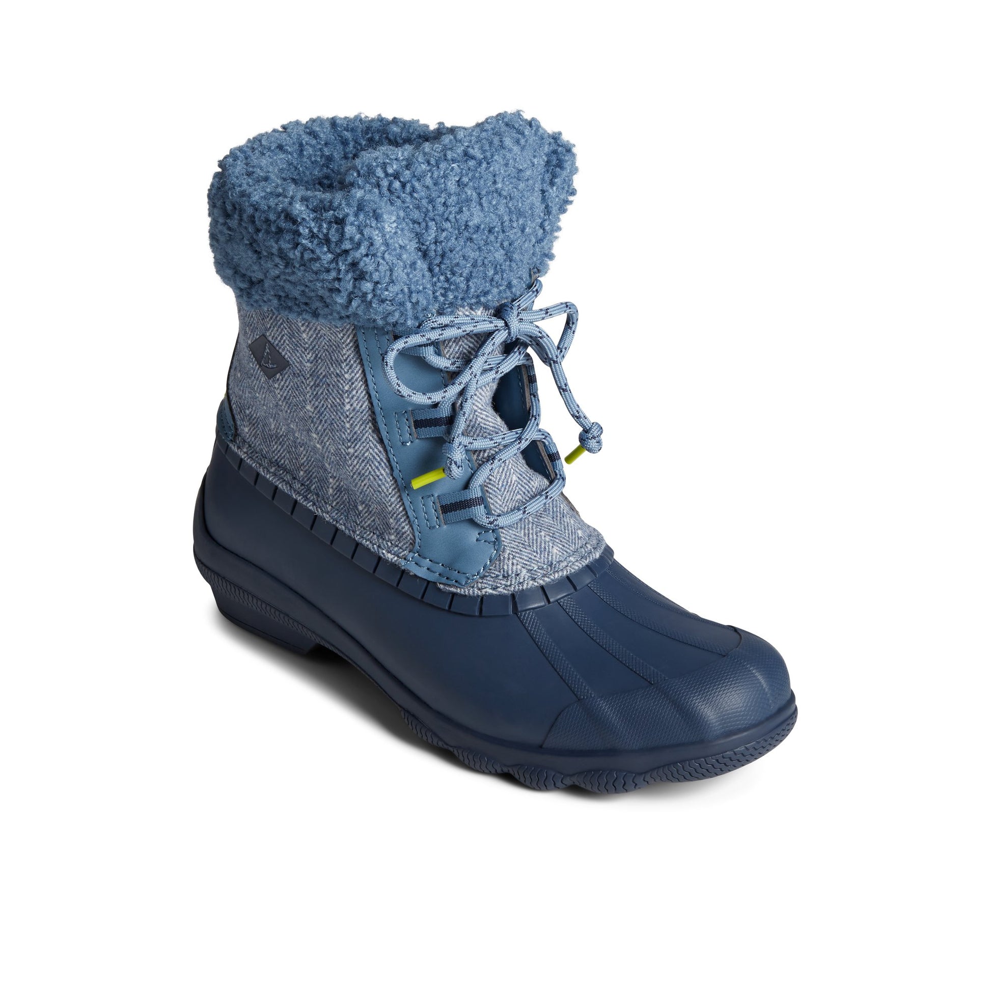 Three-quarter angle of Navy Syren Alpine Boot Duck Boots's front side