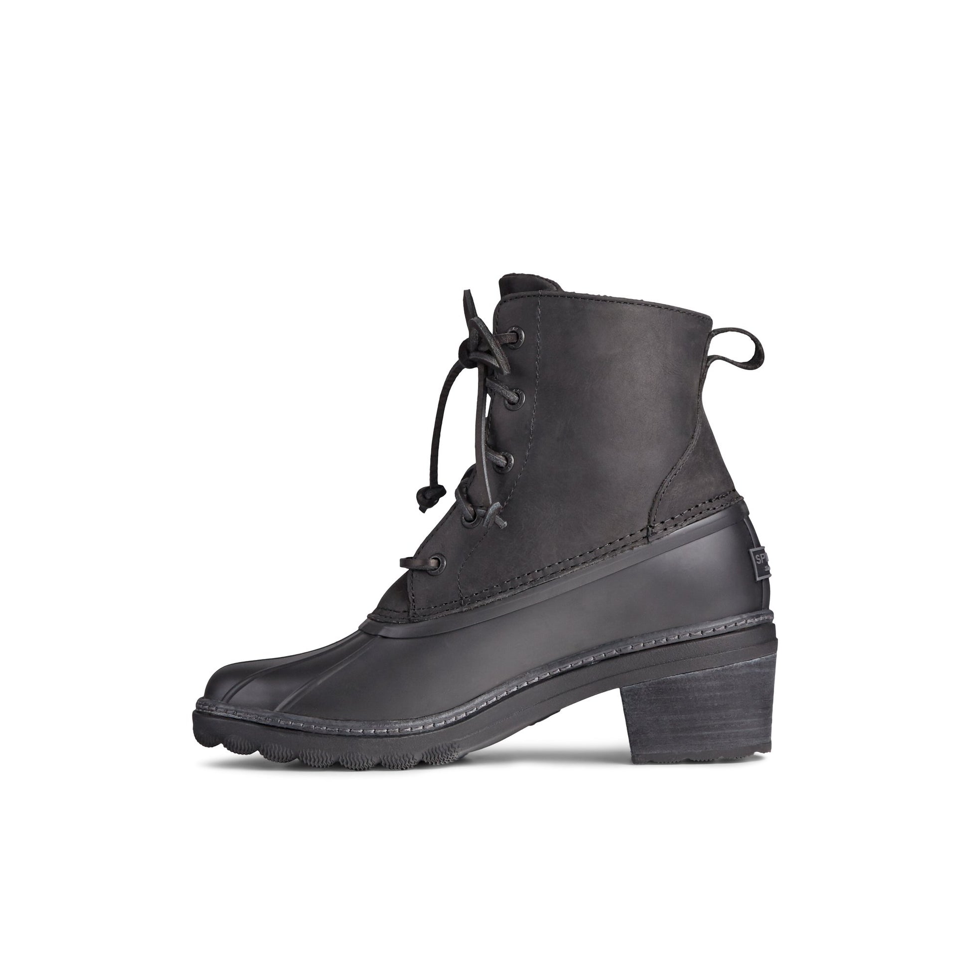 Side view of Black Saltwater™ Heel Leather Duck Boot Duck Boots