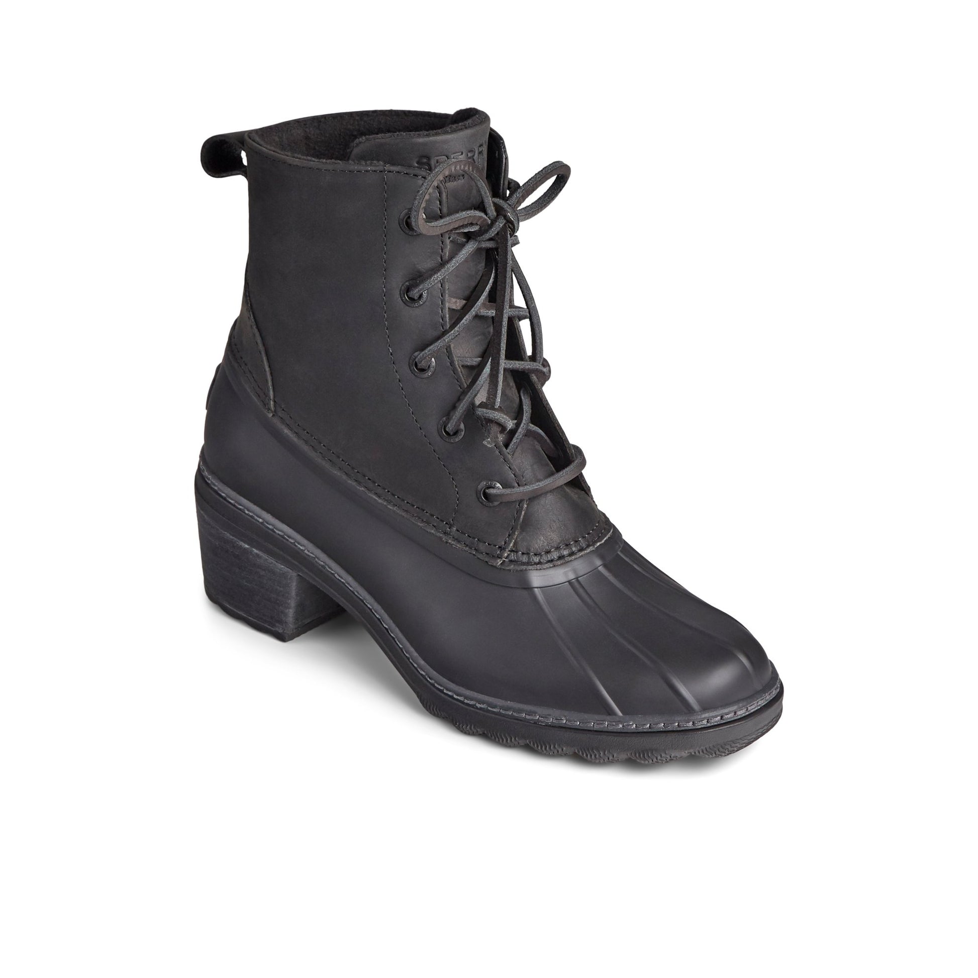 Three-quarter angle of Black Saltwater™ Heel Leather Duck Boot Duck Boots's front side
