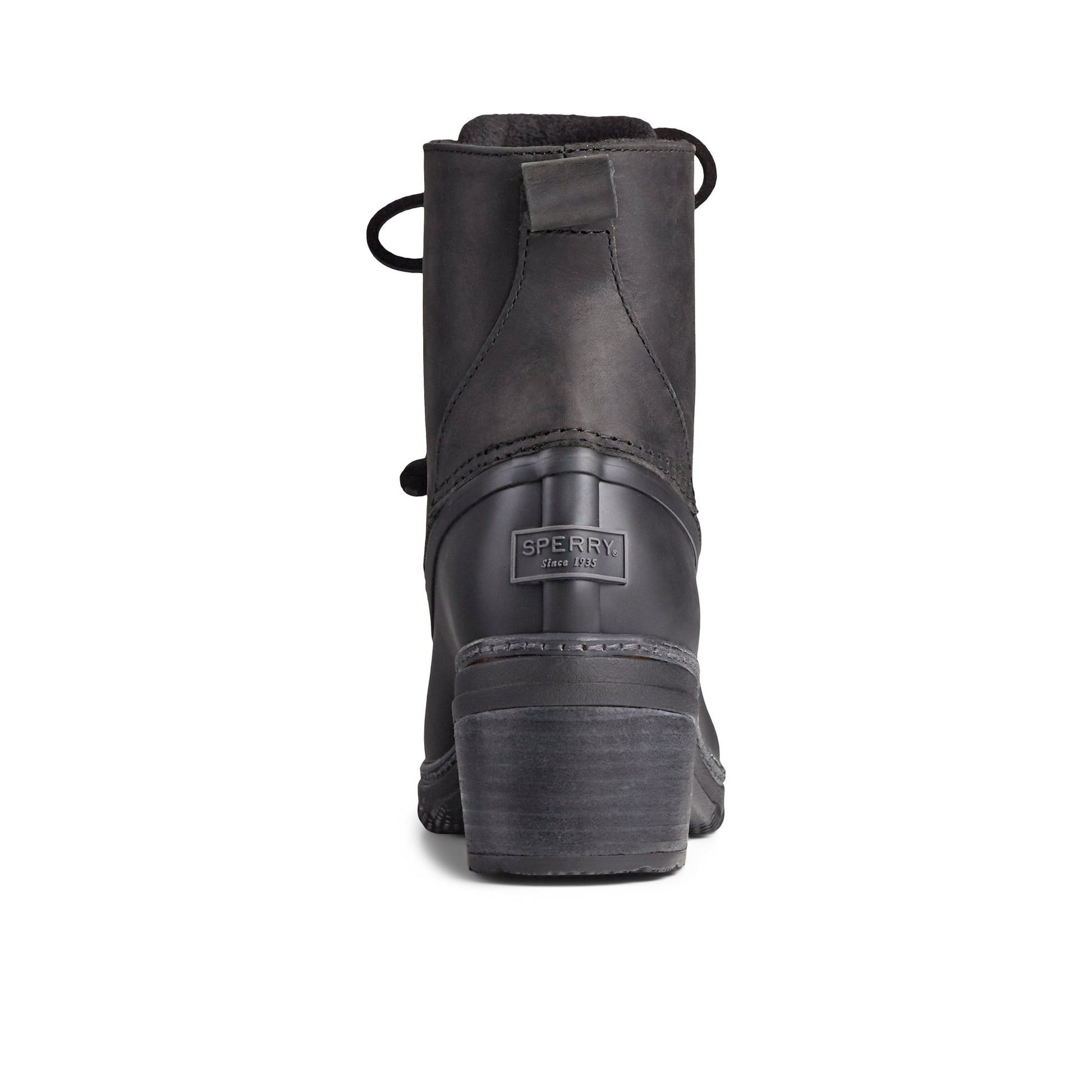 Close-up of the Black Saltwater™ Heel Leather Duck Boot Duck Boots