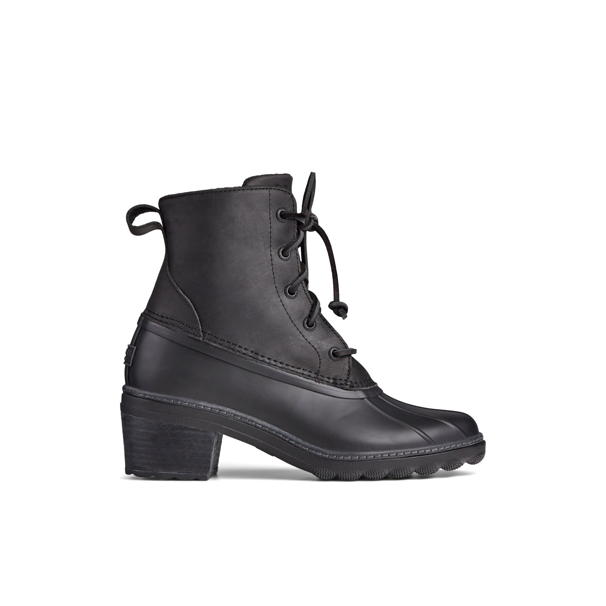 Main View of Black Saltwater™ Heel Leather Duck Boot Duck Boots for Womens