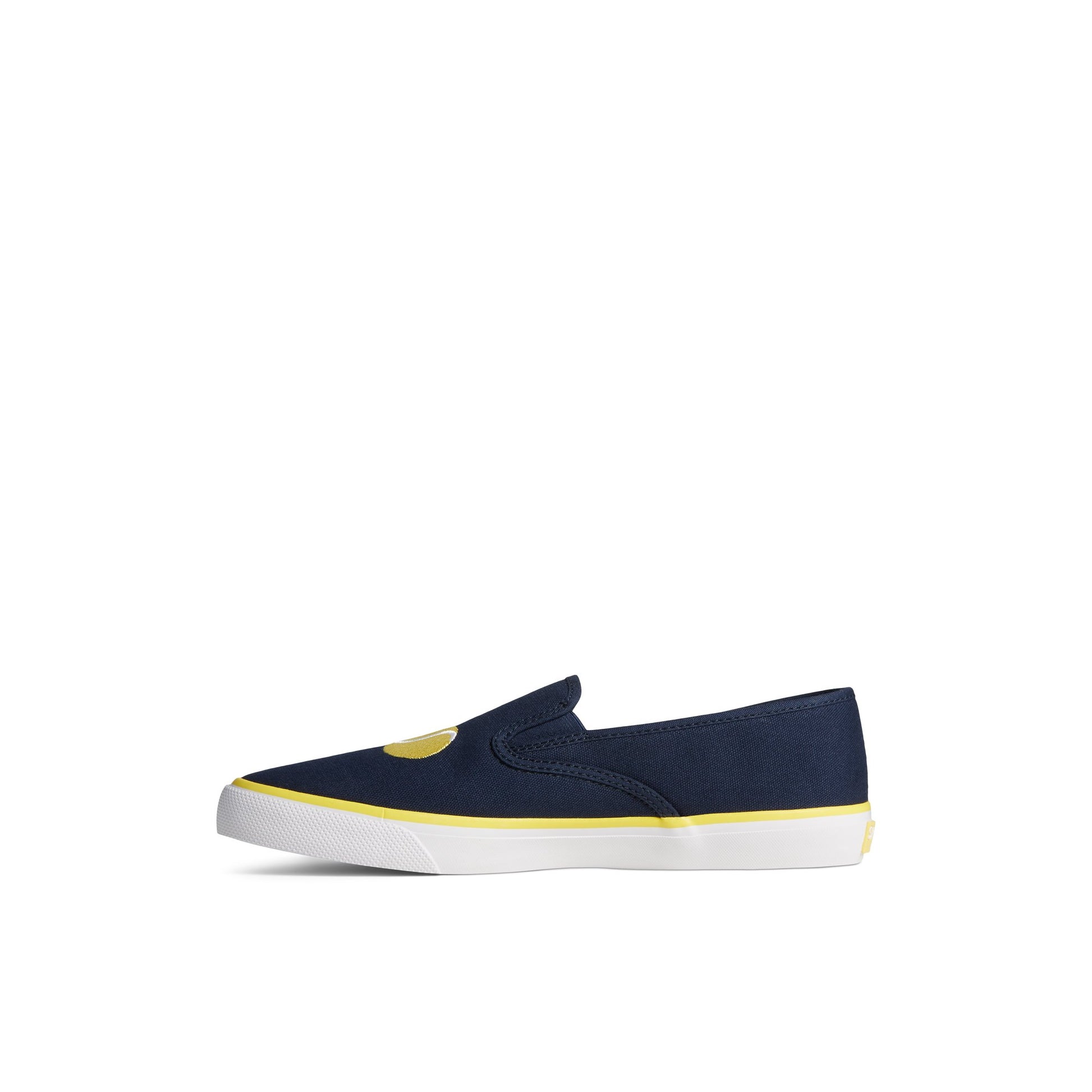 Side view of Navy Sperry x Brooks Brothers Slip On Sneaker