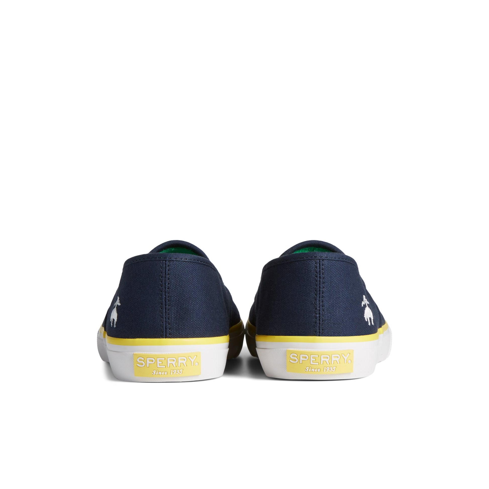 Close-up of the Navy Sperry x Brooks Brothers Slip On Sneaker