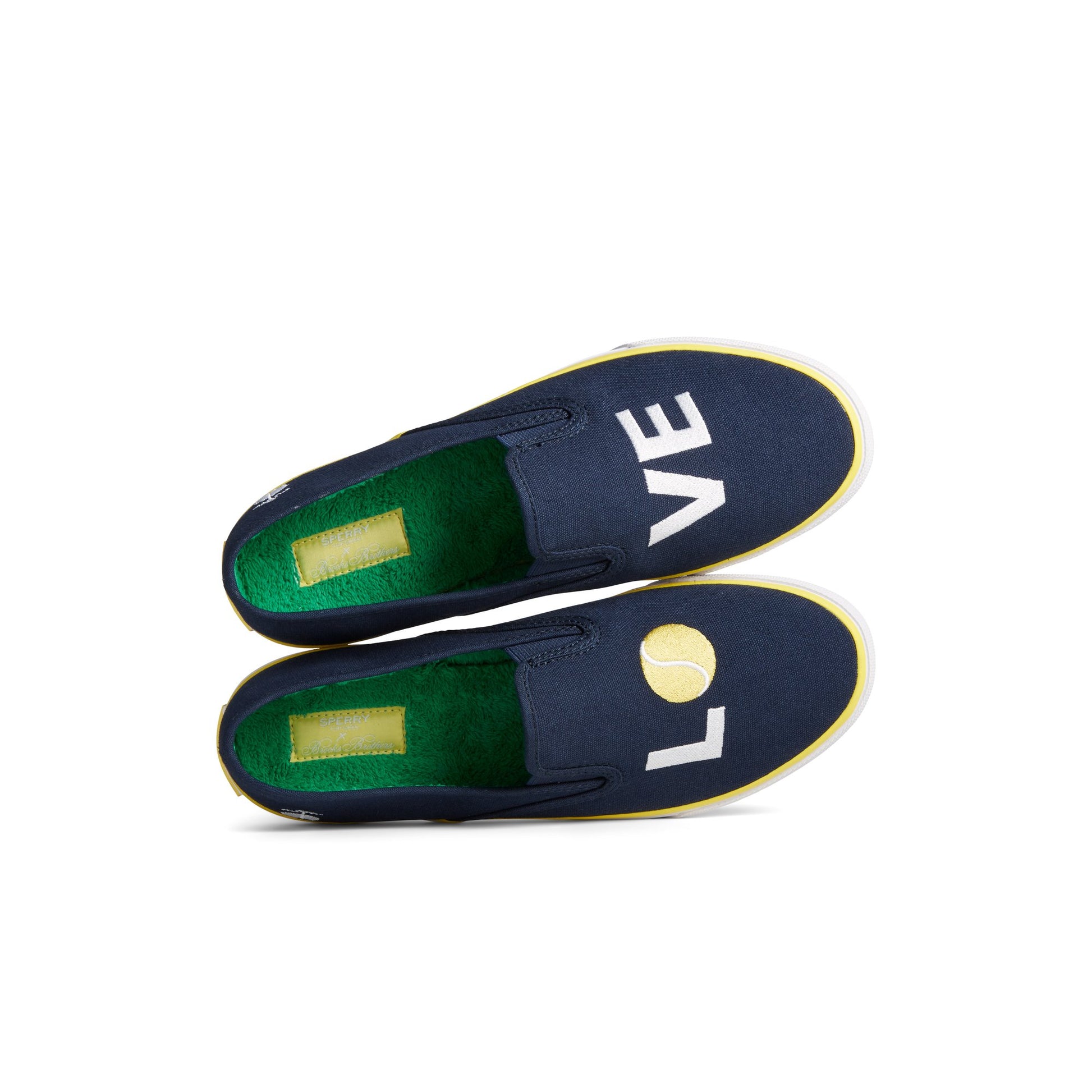 Top-down view of the Navy Sperry x Brooks Brothers Slip On Sneaker