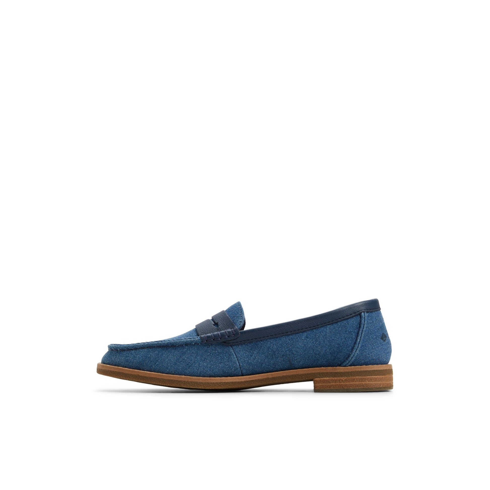 Three-quarter angle of Denim Seaport Penny Loafers Penny Loafer's back side