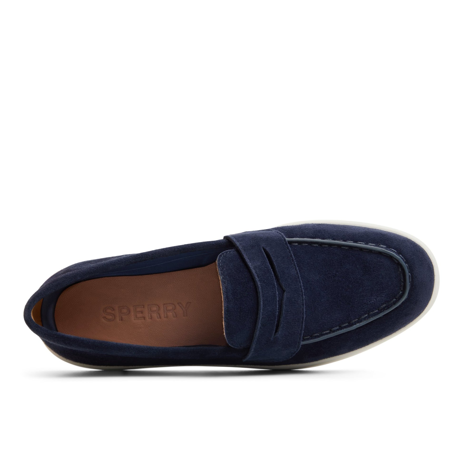 Top-down view of the Navy Wedge Cupsole Penny Ladies Penny Loafer