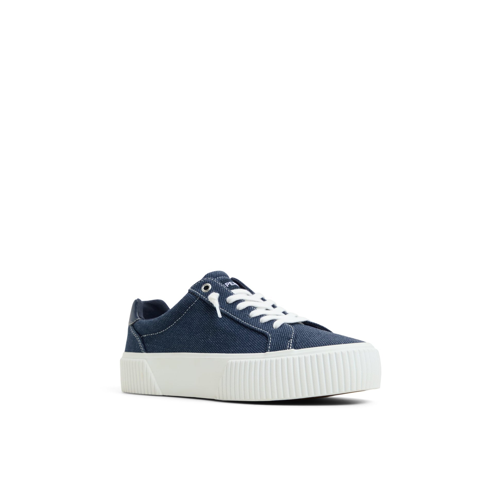 Side view of Navy Bermuda Lace to Toe Platform Sneakers Low Top Sneakers