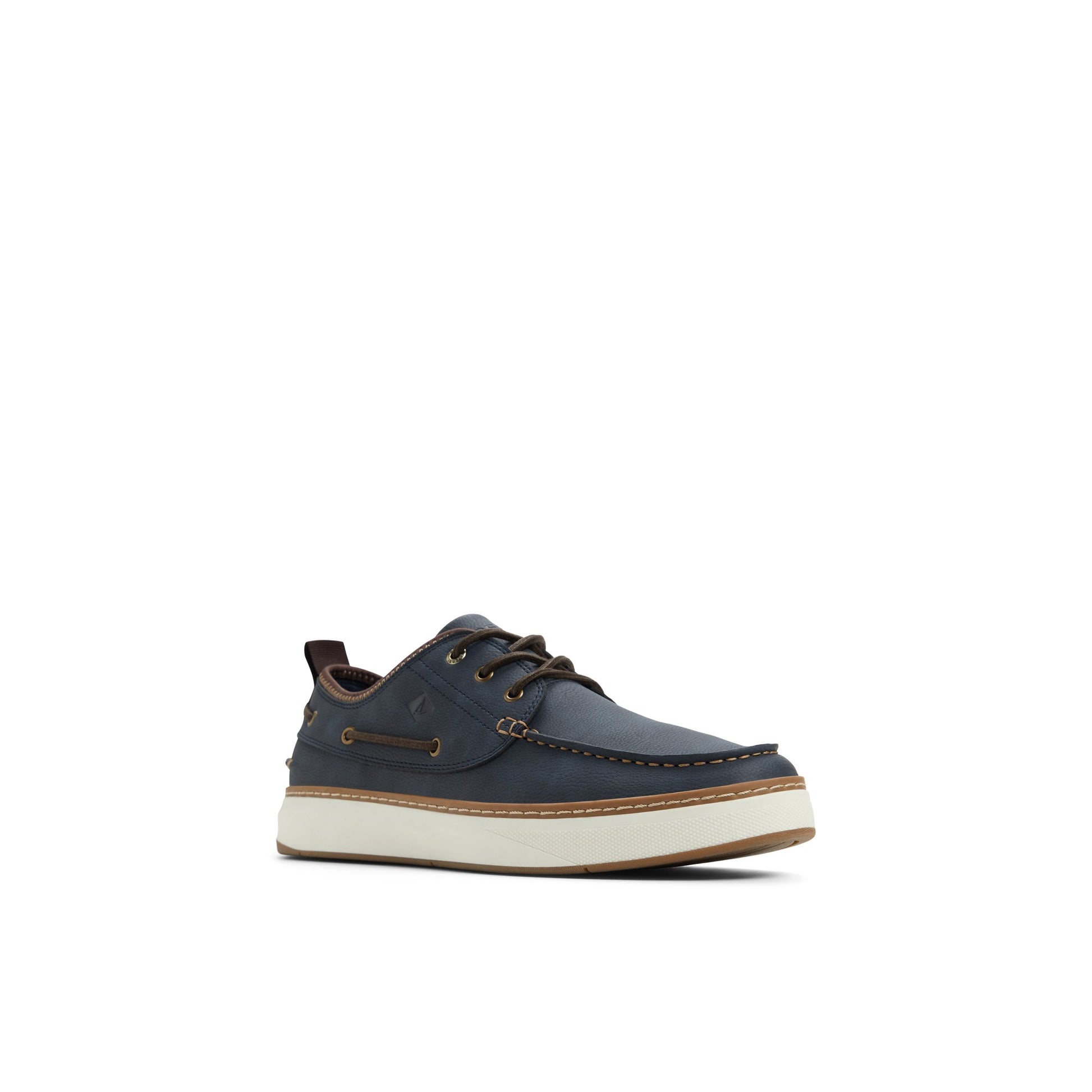 Side view of Navy Mocneo Boat Shoe Low Top Sneakers