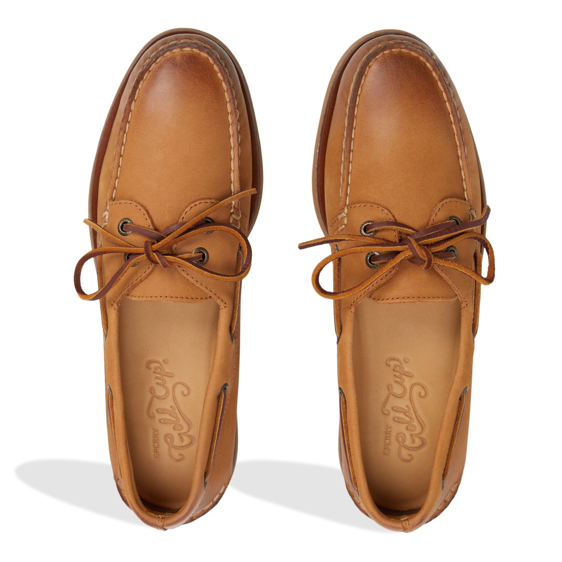 Top-down view of the Medium beige Gold Cup™ Authentic Original™ 2-Eye Boat Shoe Boat Shoes