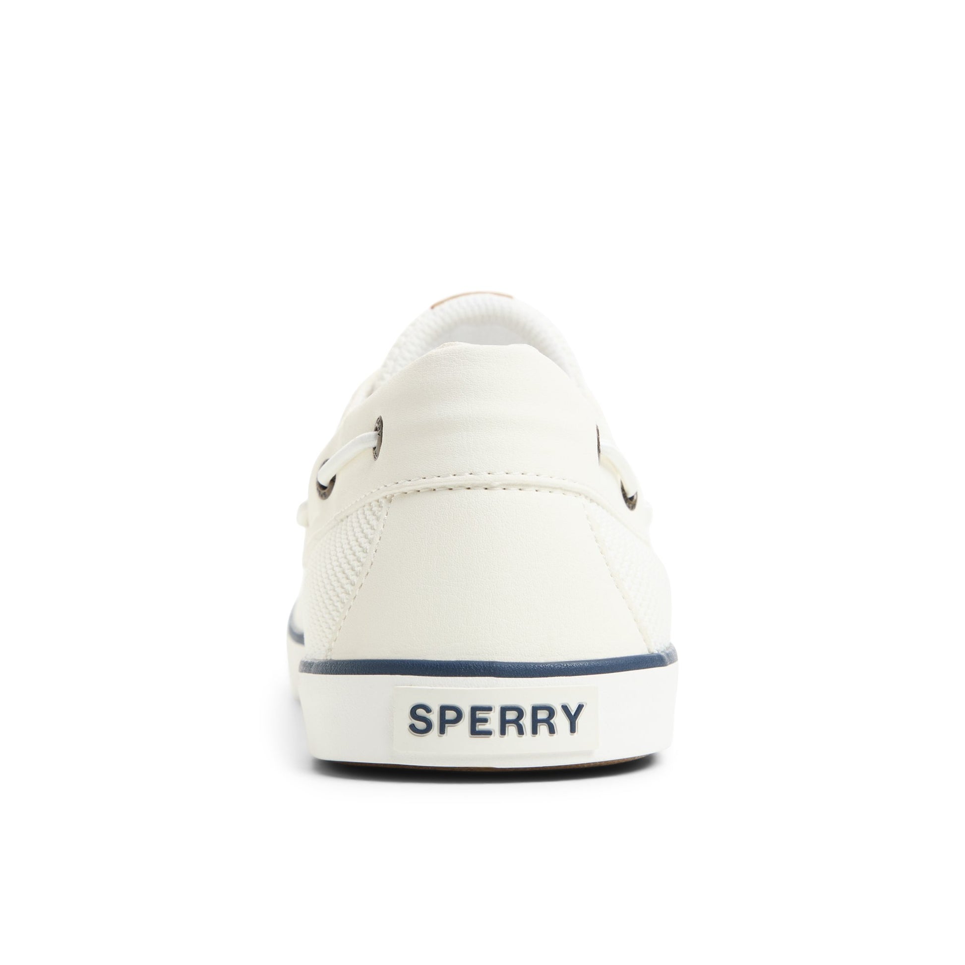 Three-quarter angle of White Bahama II Knit Boat Shoes's front side