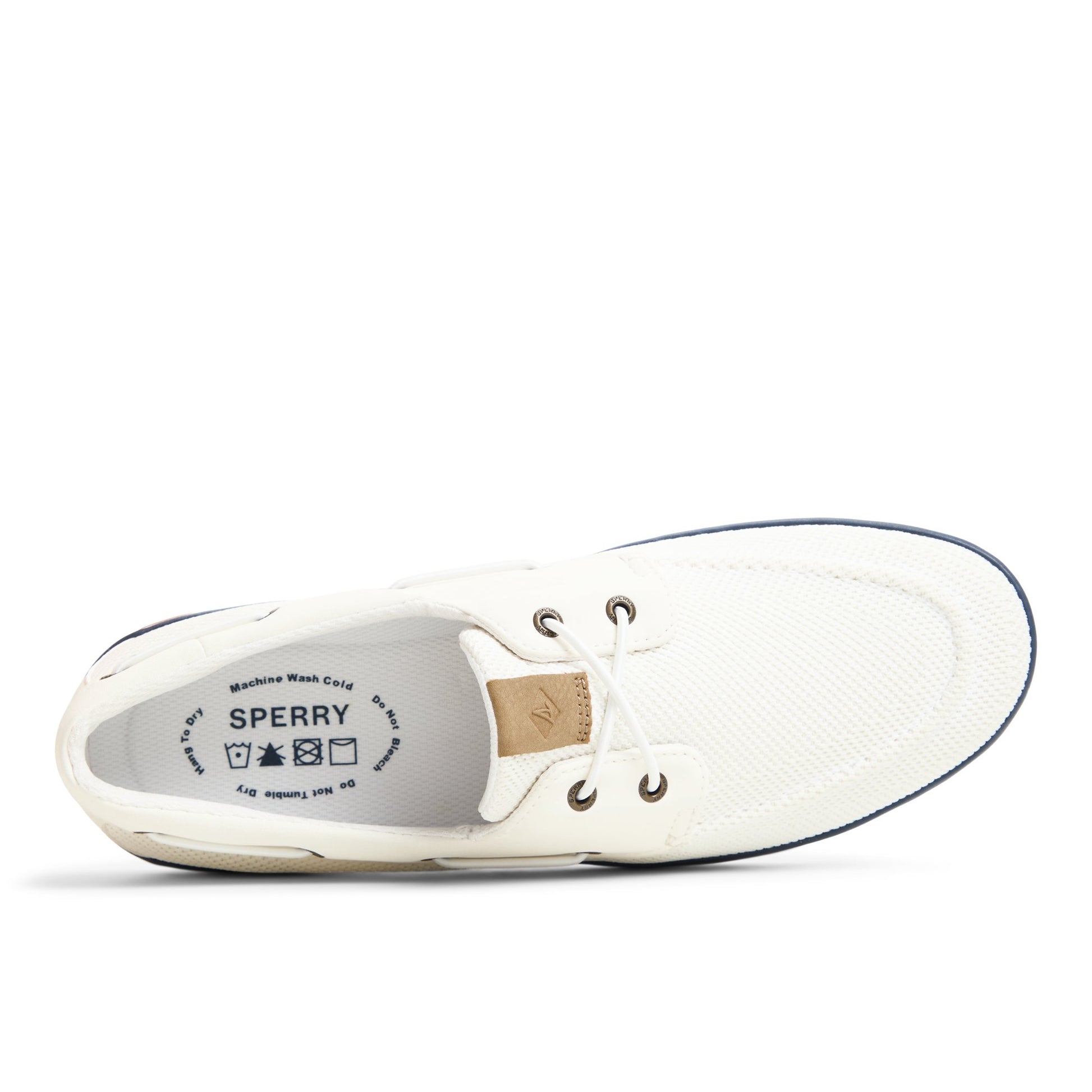 Top-down view of the White Bahama II Knit Boat Shoes