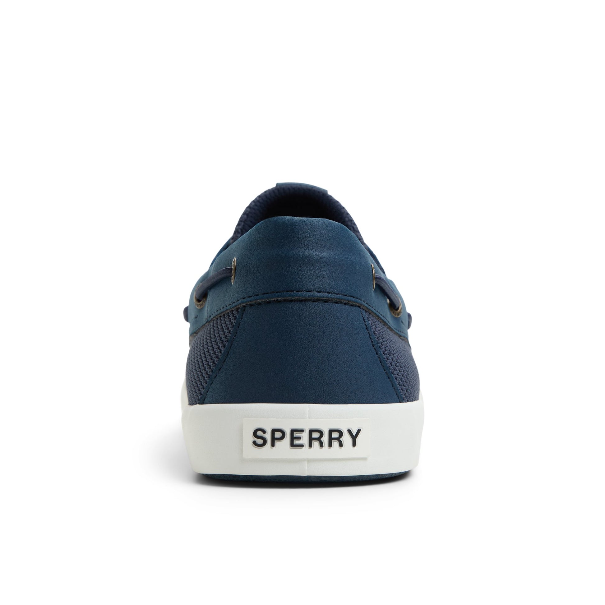 Three-quarter angle of Navy Bahama II Knit Boat Shoes's front side