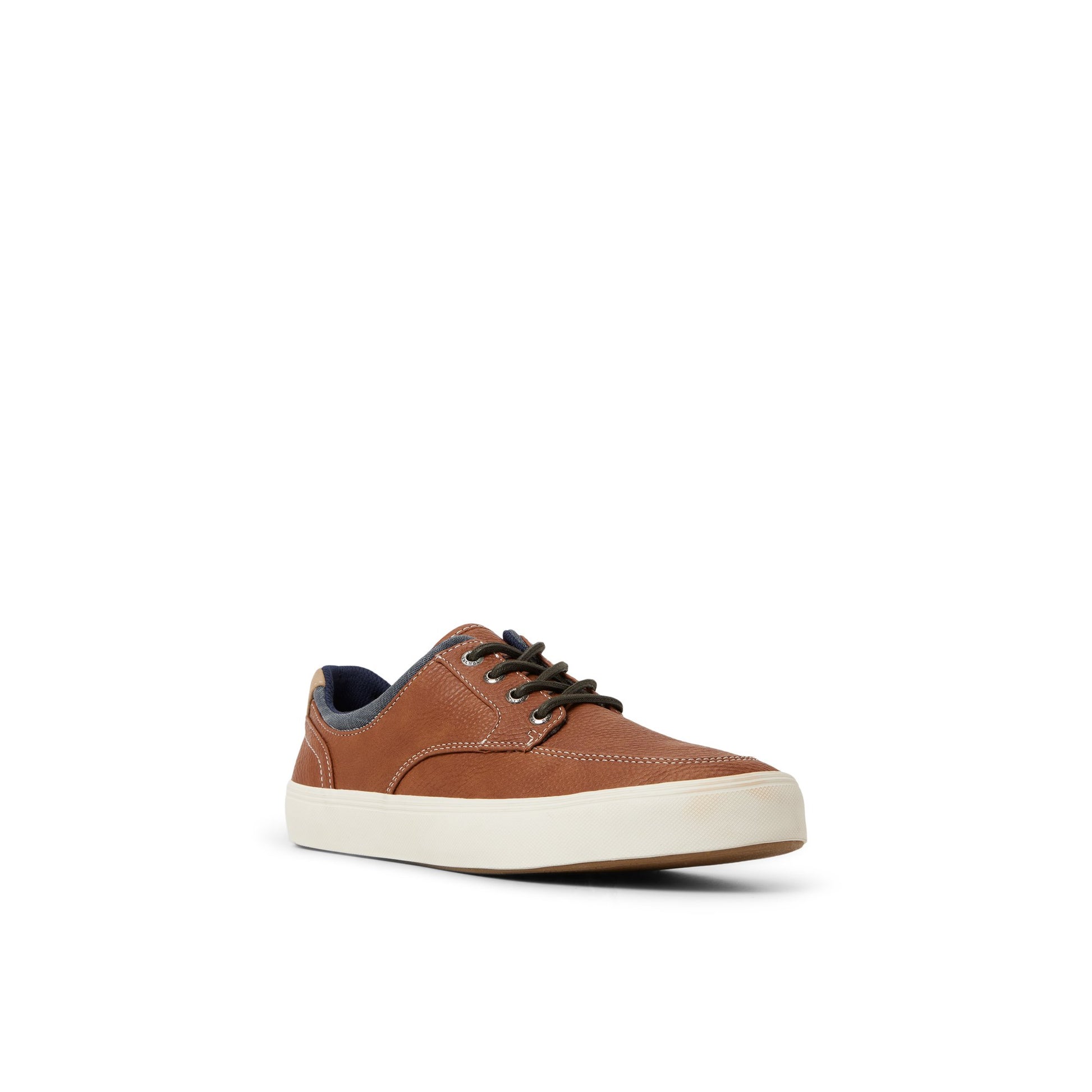 Side view of Tan Moc Striper Sneakers Low Top Sneakers