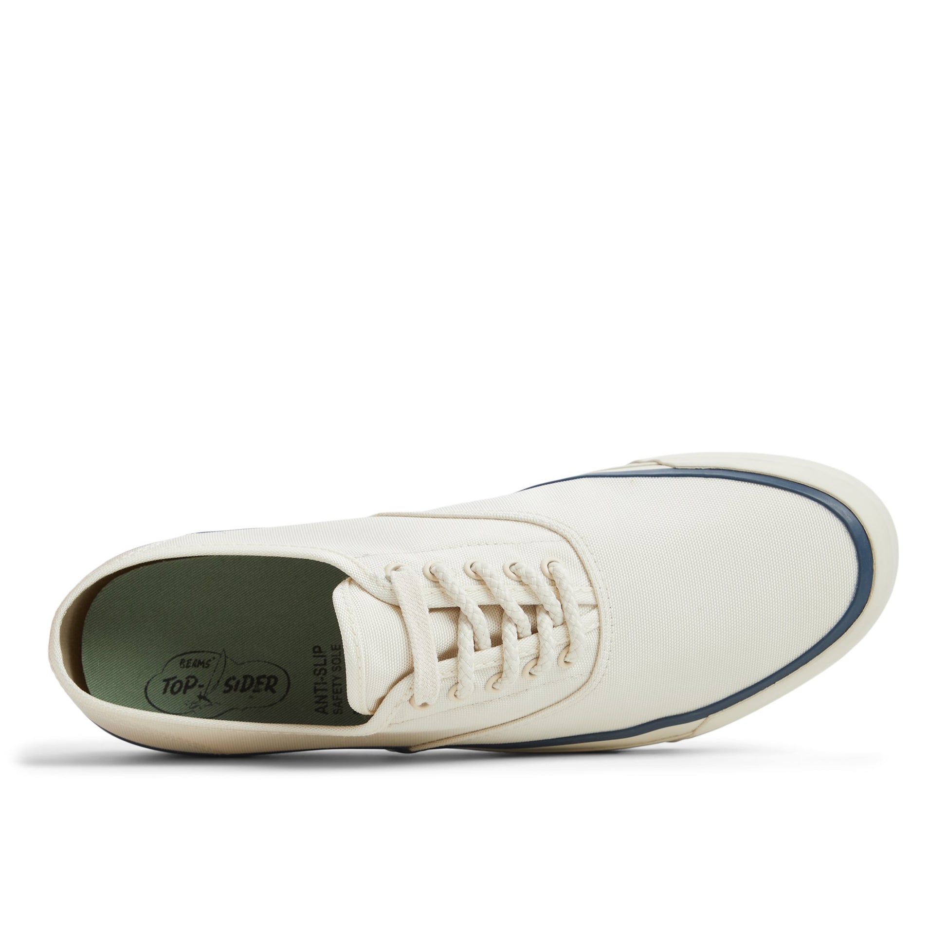 Top-down view of the White Sperry x BEAMS PLUS Nylon CVO Low Top Sneakers