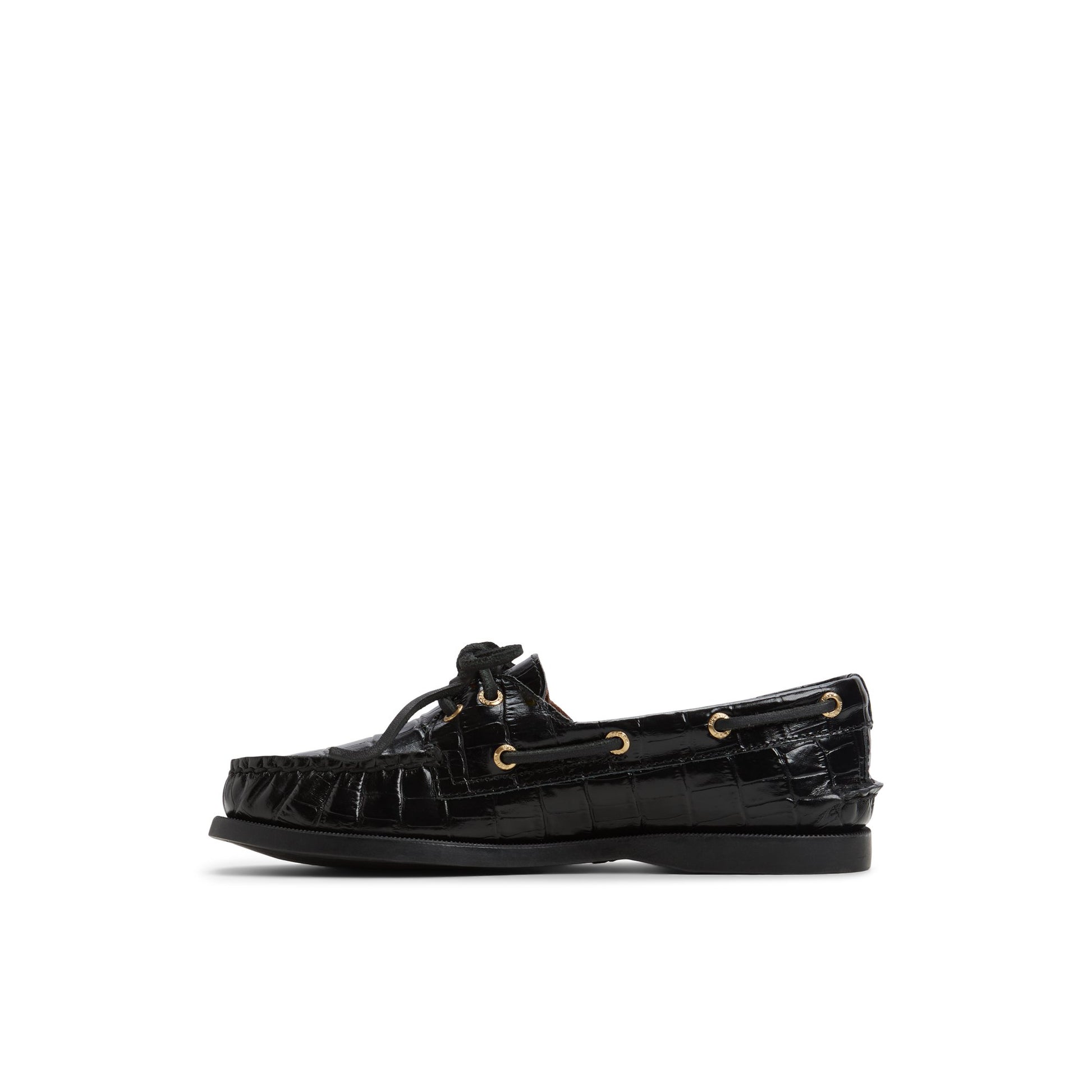 Three-quarter angle of Black Authentic Original™ 2 Eye Boat Shoe Boat Shoes's back side
