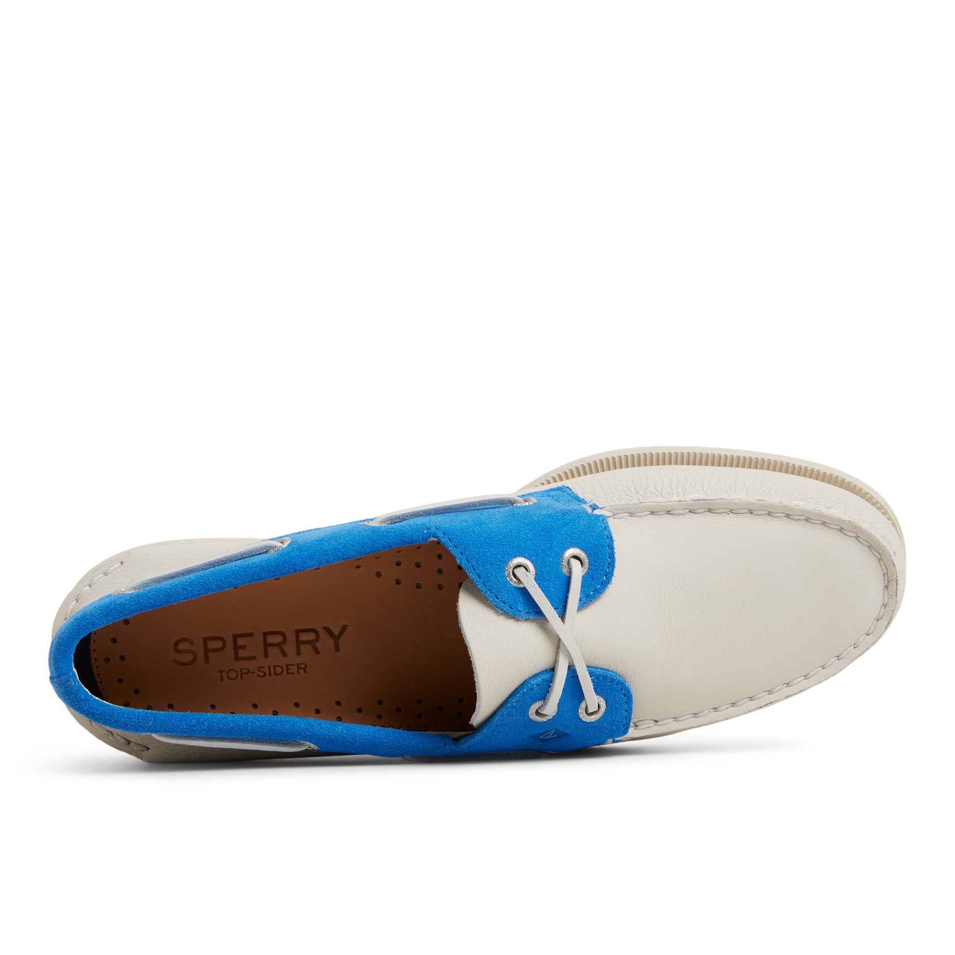 Top-down view of the White/Blue Authentic Original™ 2-Eye Boat Shoe Boat Shoes