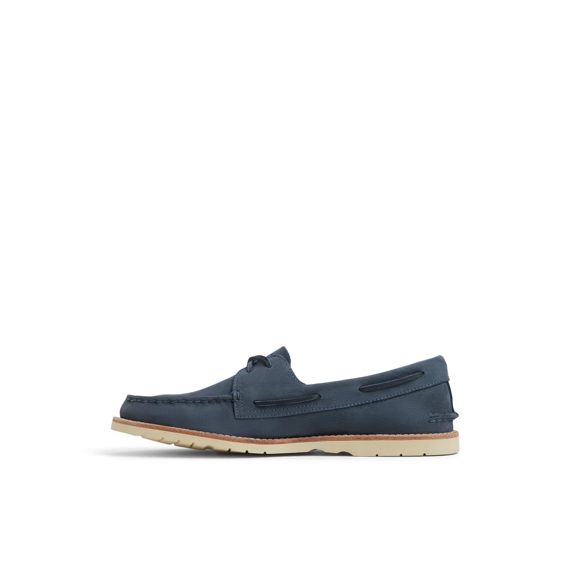 Three-quarter angle of Dust Blue Authentic Original™ 2 Eye Ripple Boat Shoe Boat Shoe's back side