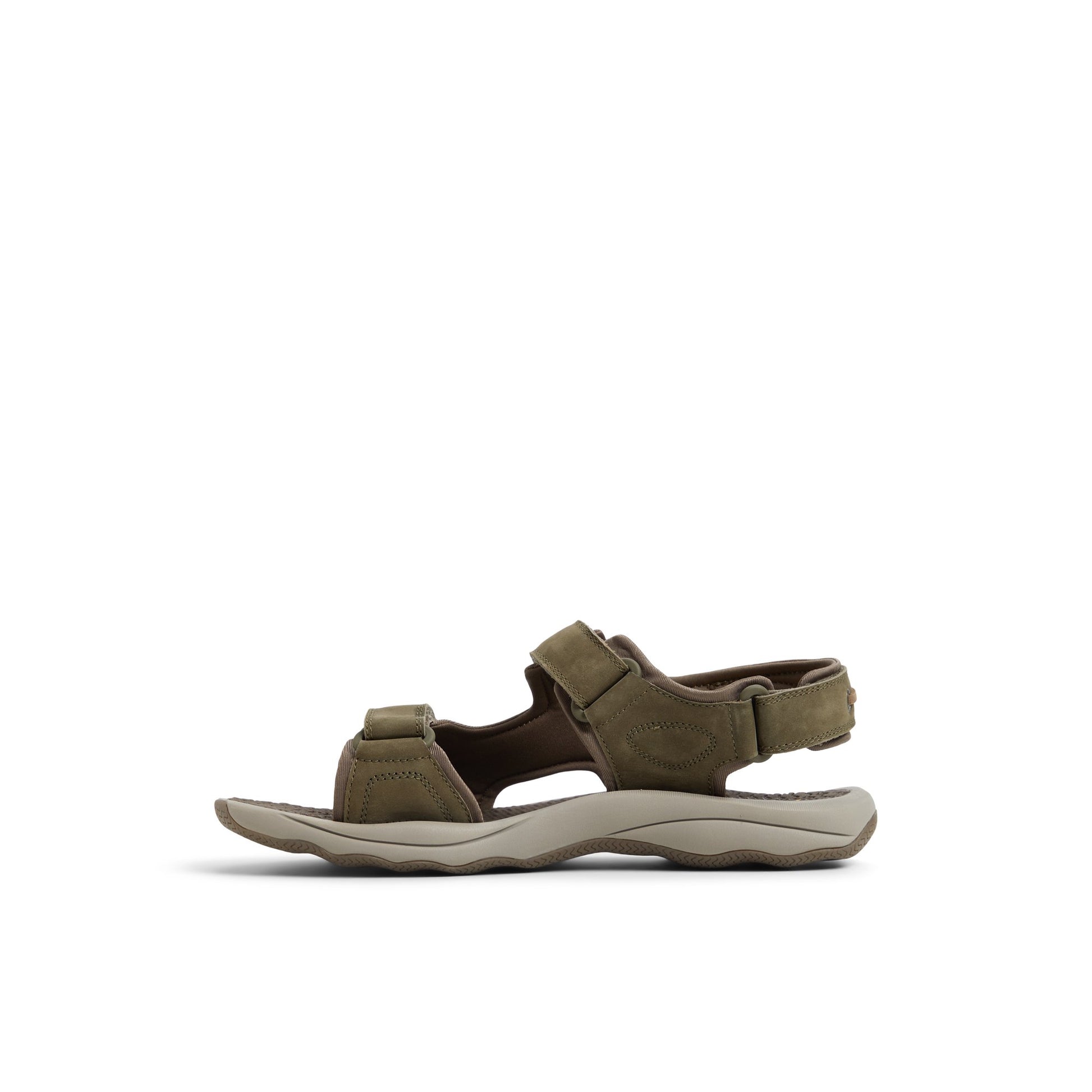 Three-quarter angle of Olive Deltona Strap Sandal Slide Sandals's back side