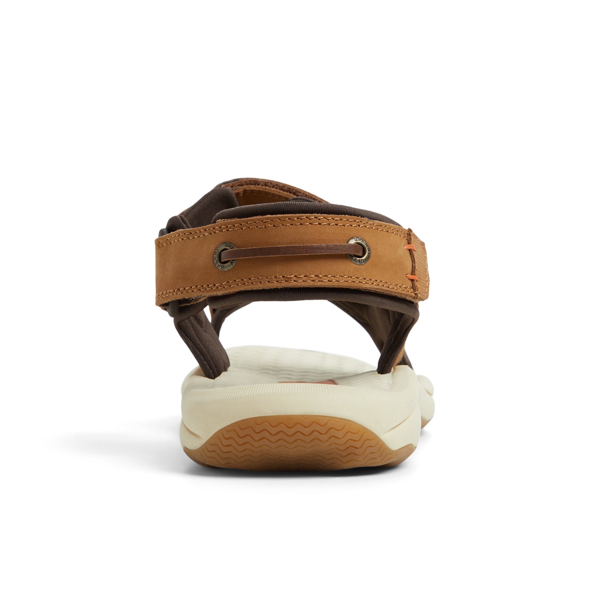 Three-quarter angle of Tan Deltona Strap Sandal Slide Sandals's front side