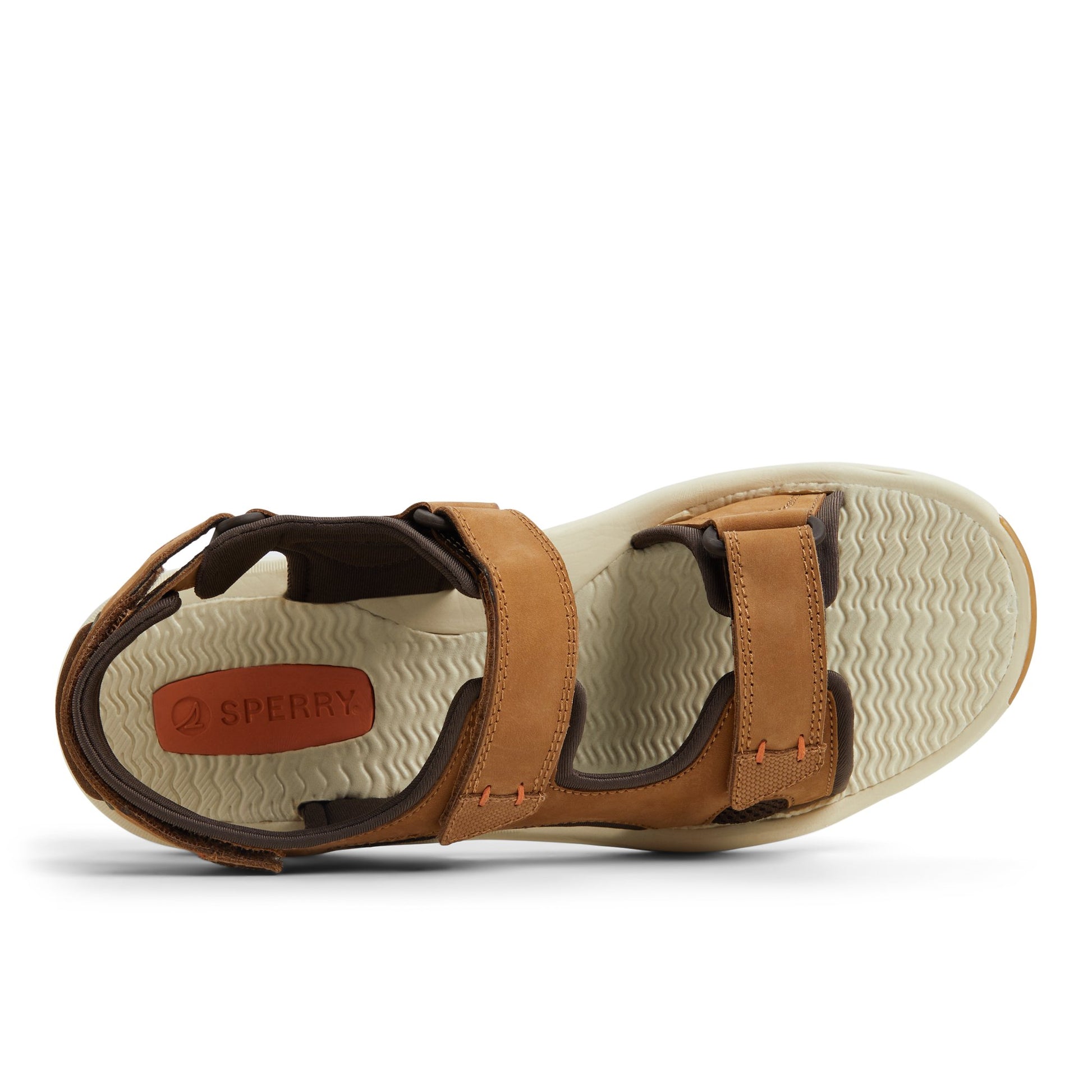 Top-down view of the Tan Deltona Strap Sandal Slide Sandals