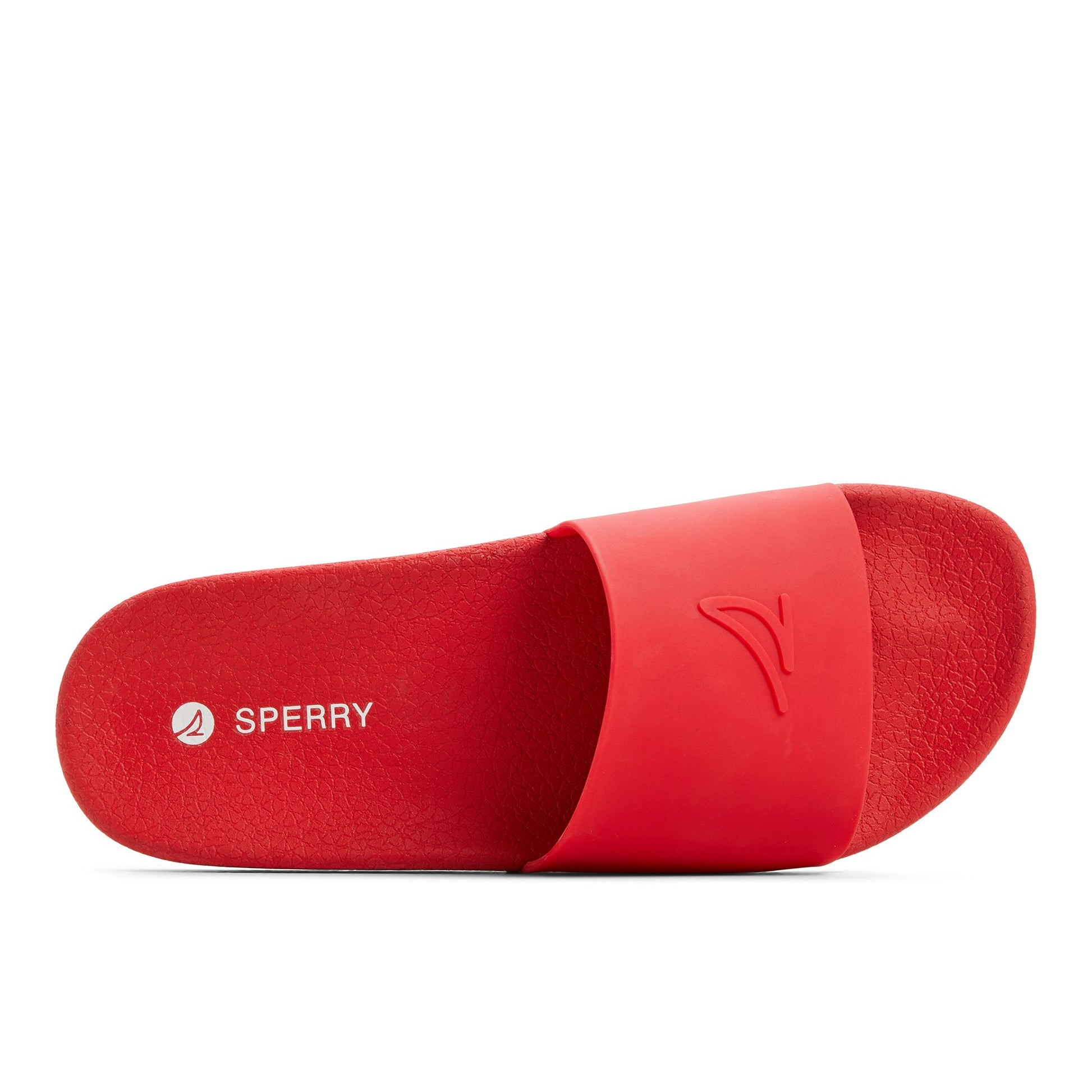 Top-down view of the Red Freeboard Sandals Slide Sandals