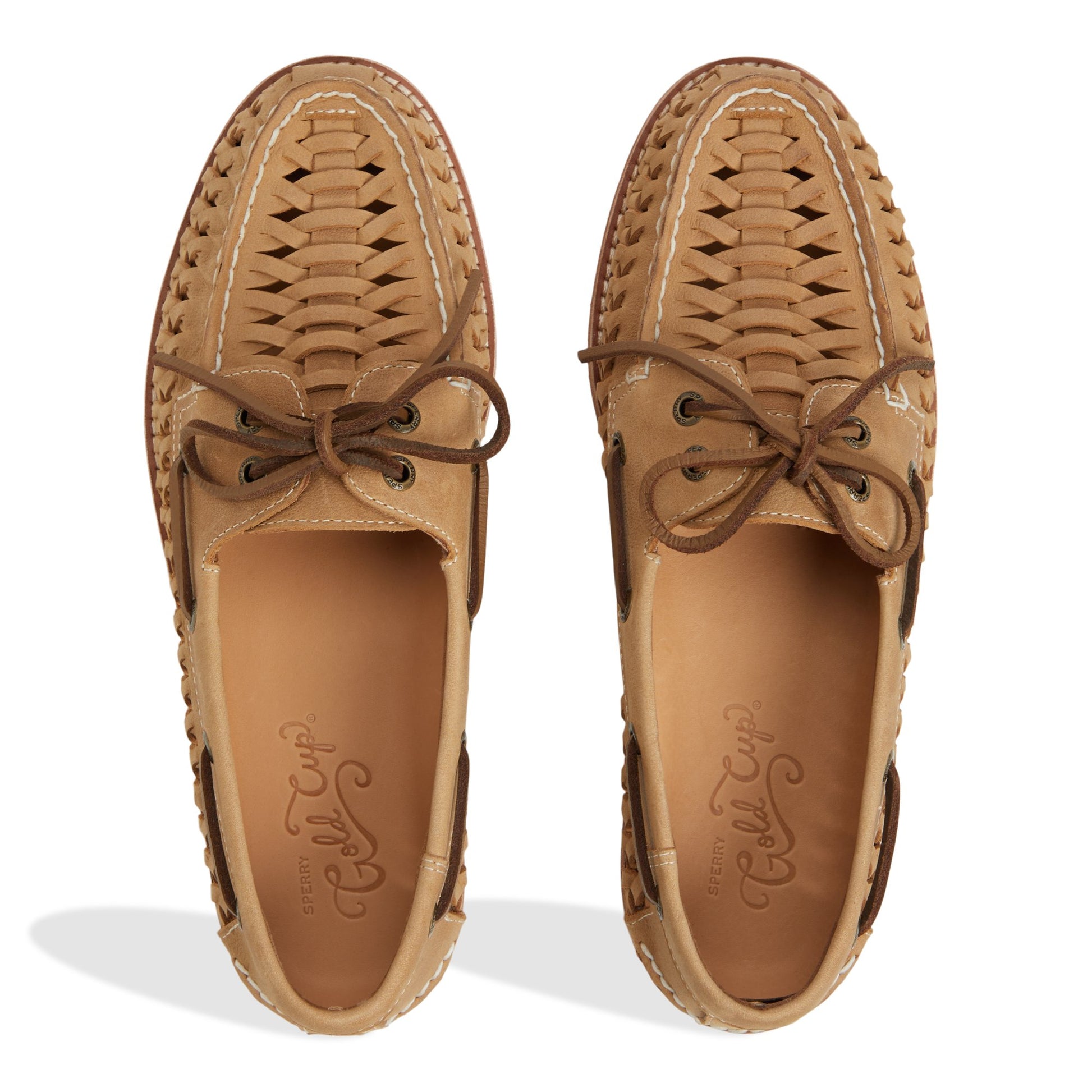Top-down view of the Tan Gold Cup™ Authentic Original™ 2-Eye Woven Boat Shoe Boat Shoes