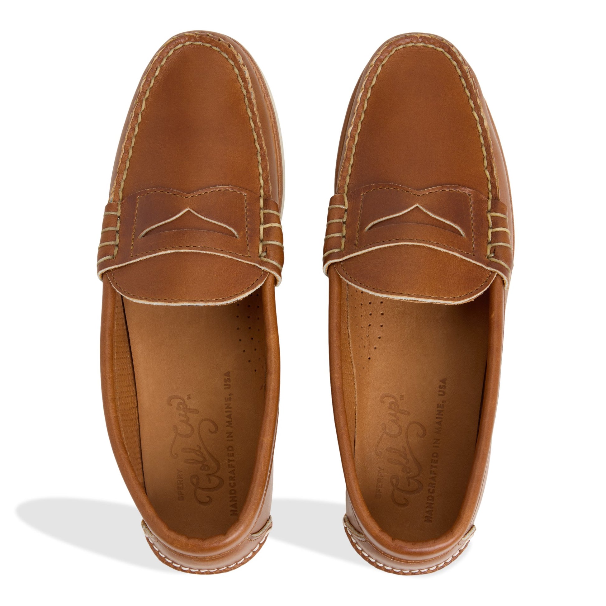 Top-down view of the Tan Made in Maine Vibram Penny Loafer Penny Loafer